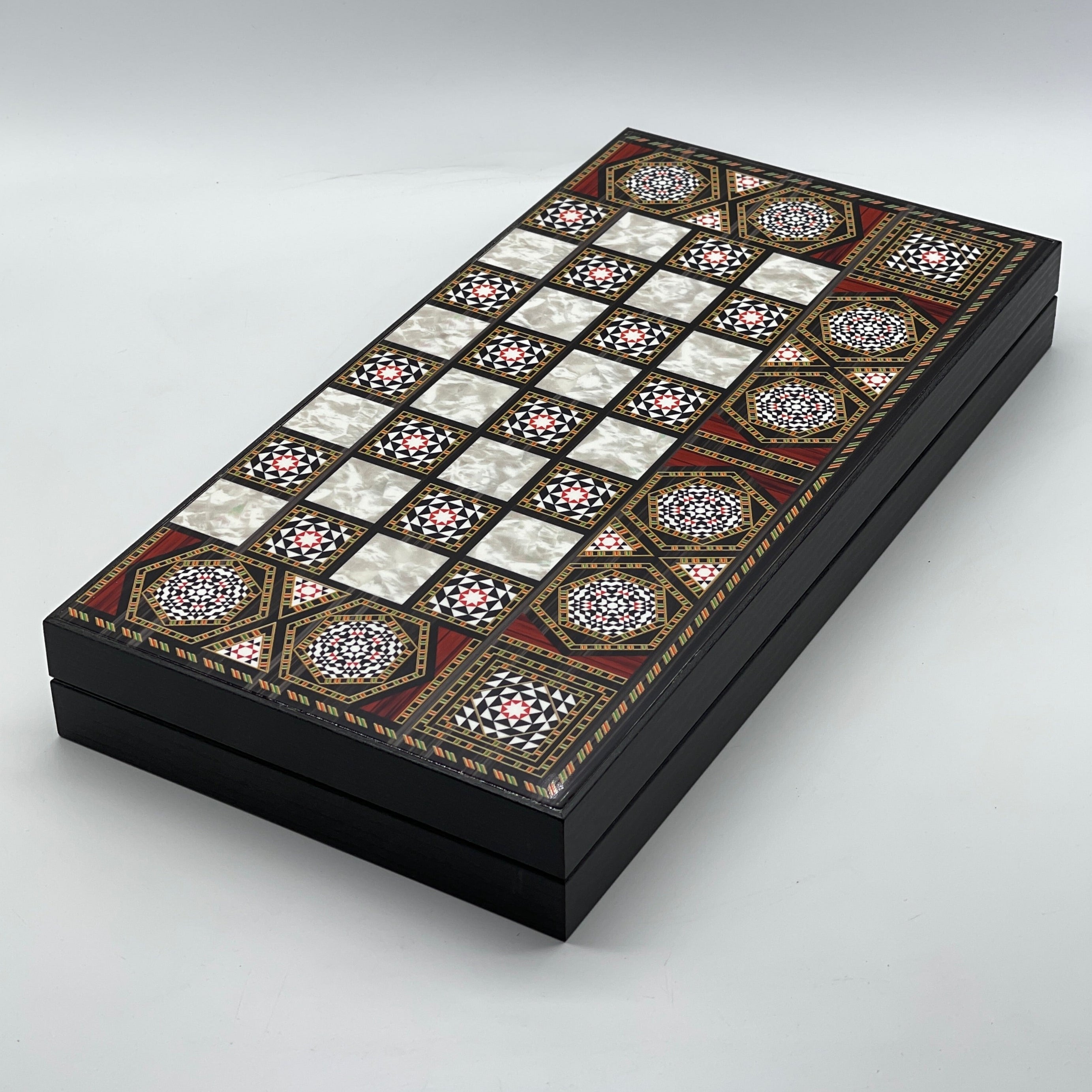 Handmade Mosaic Pattern Backgammon Set With Wooden Chess Pieces