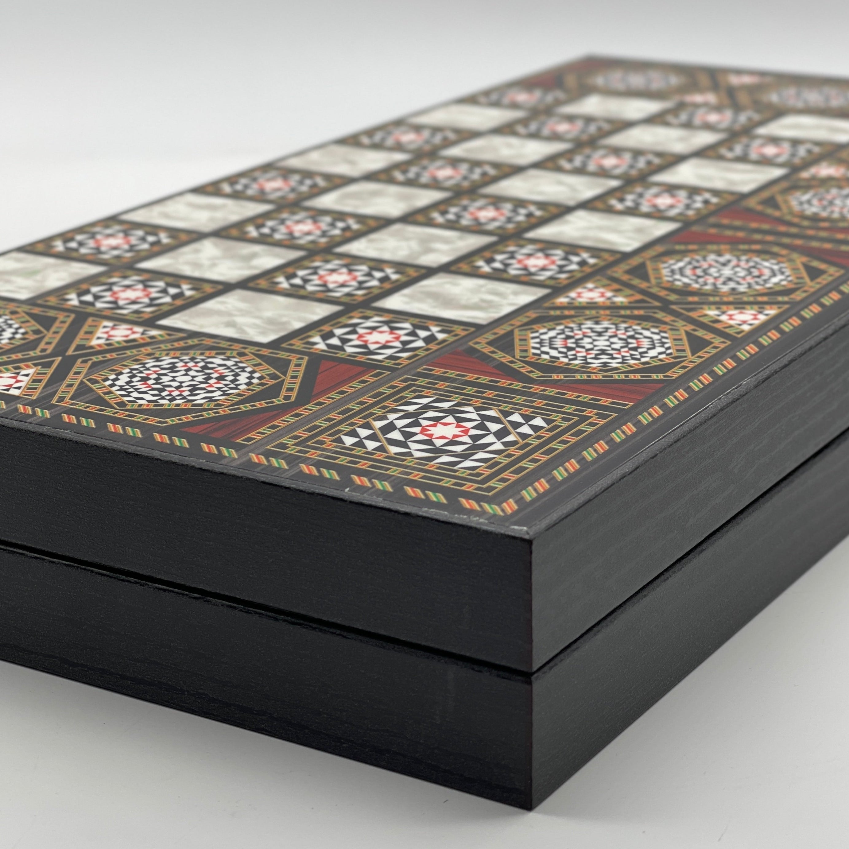 Handmade Mosaic Pattern Backgammon Set With Zombies Chess Pieces