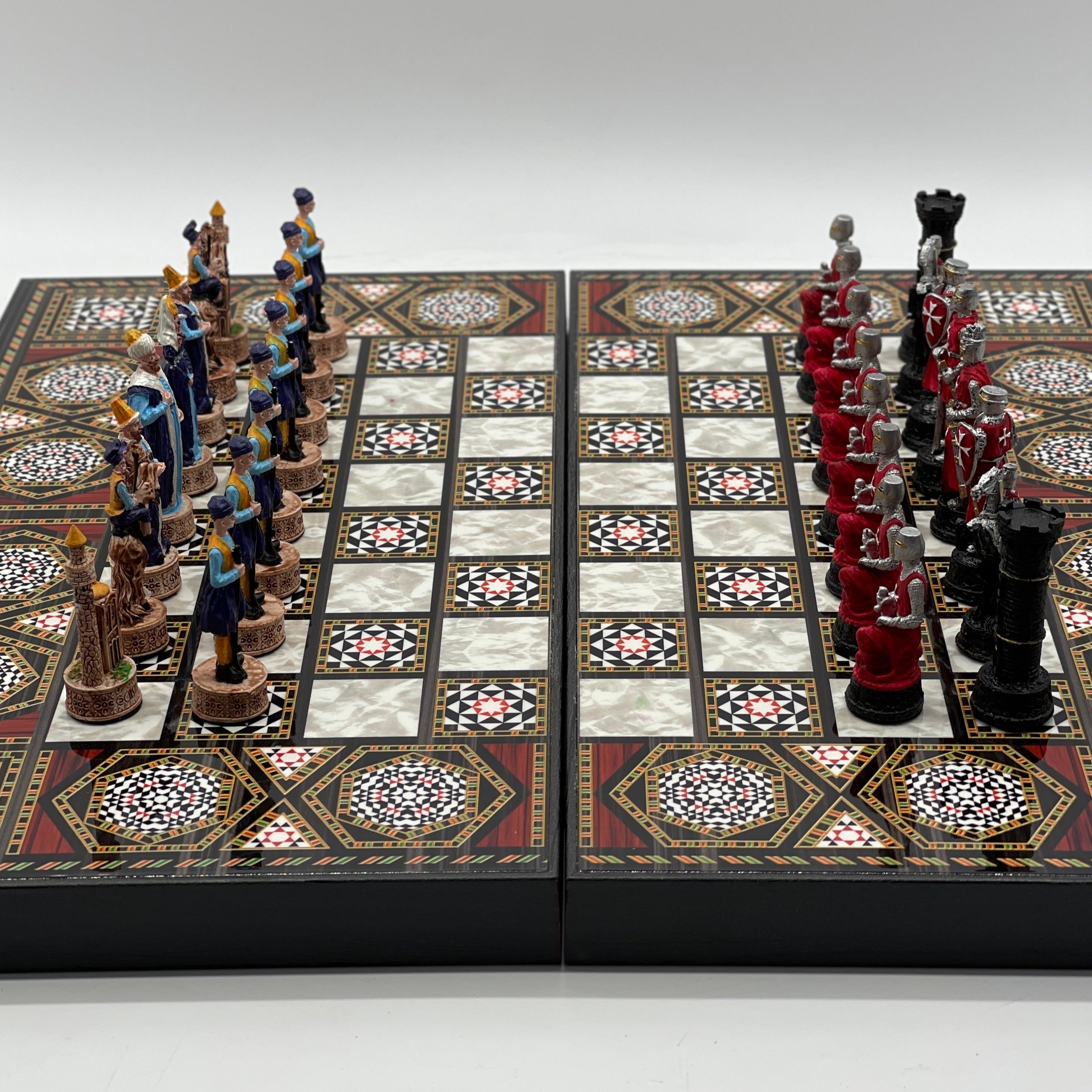 Chess table and backgammon from the original outlets Damascene mosaic.