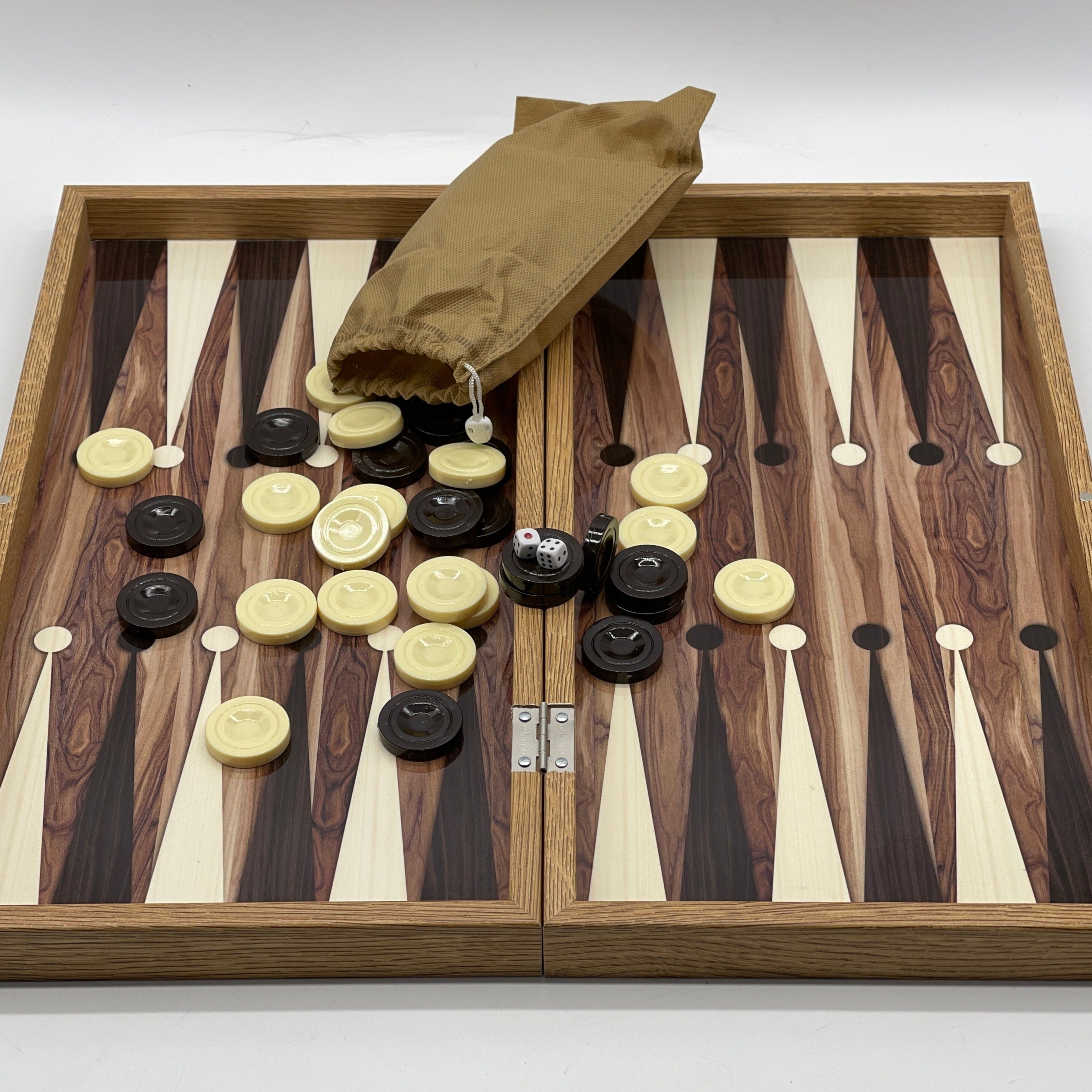 Handmade Brown Pattern Backgammon Set and Polyester Crusaders Chess Pieces