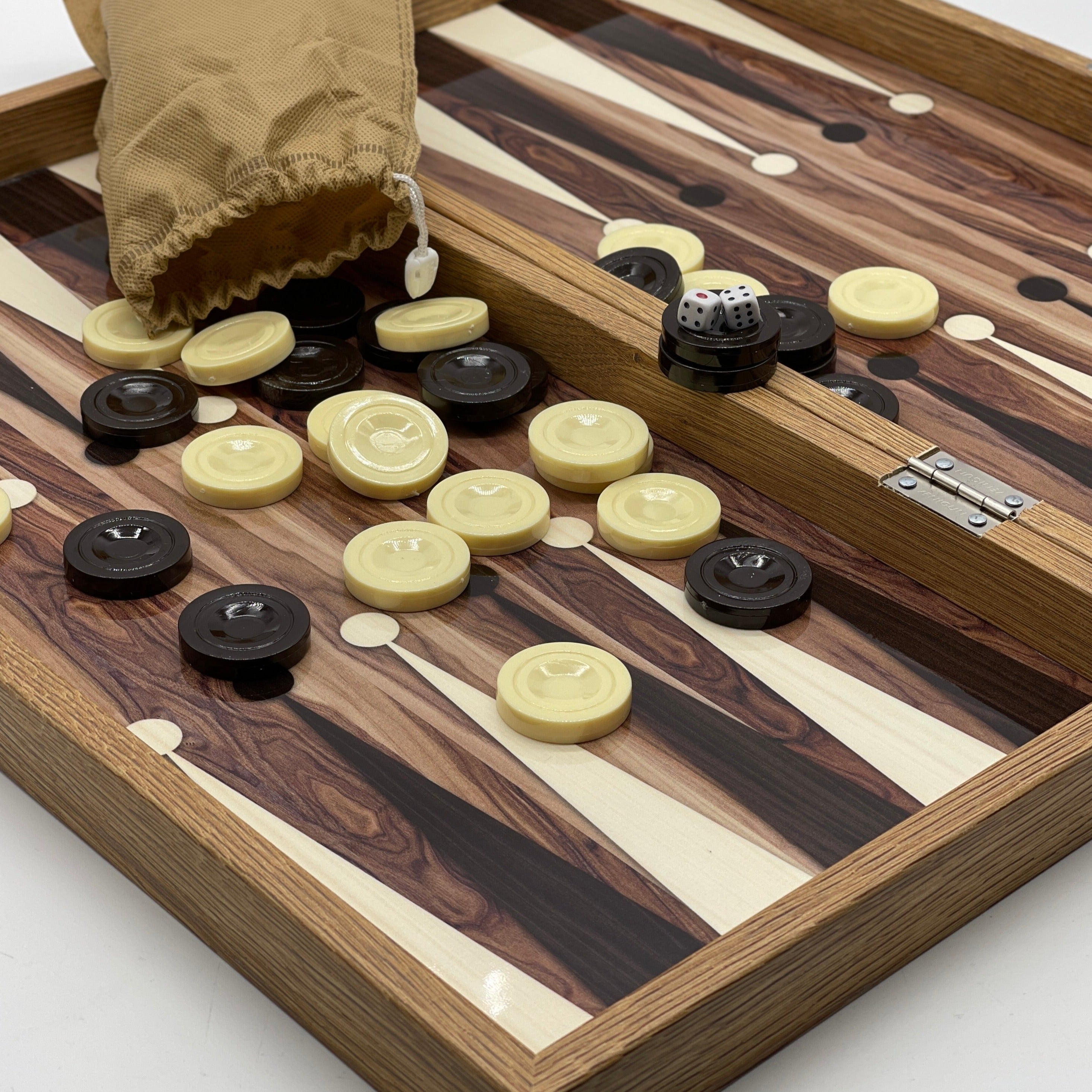 Handmade Brown Pattern Backgammon Set And Classic Wooden Chess Pieces