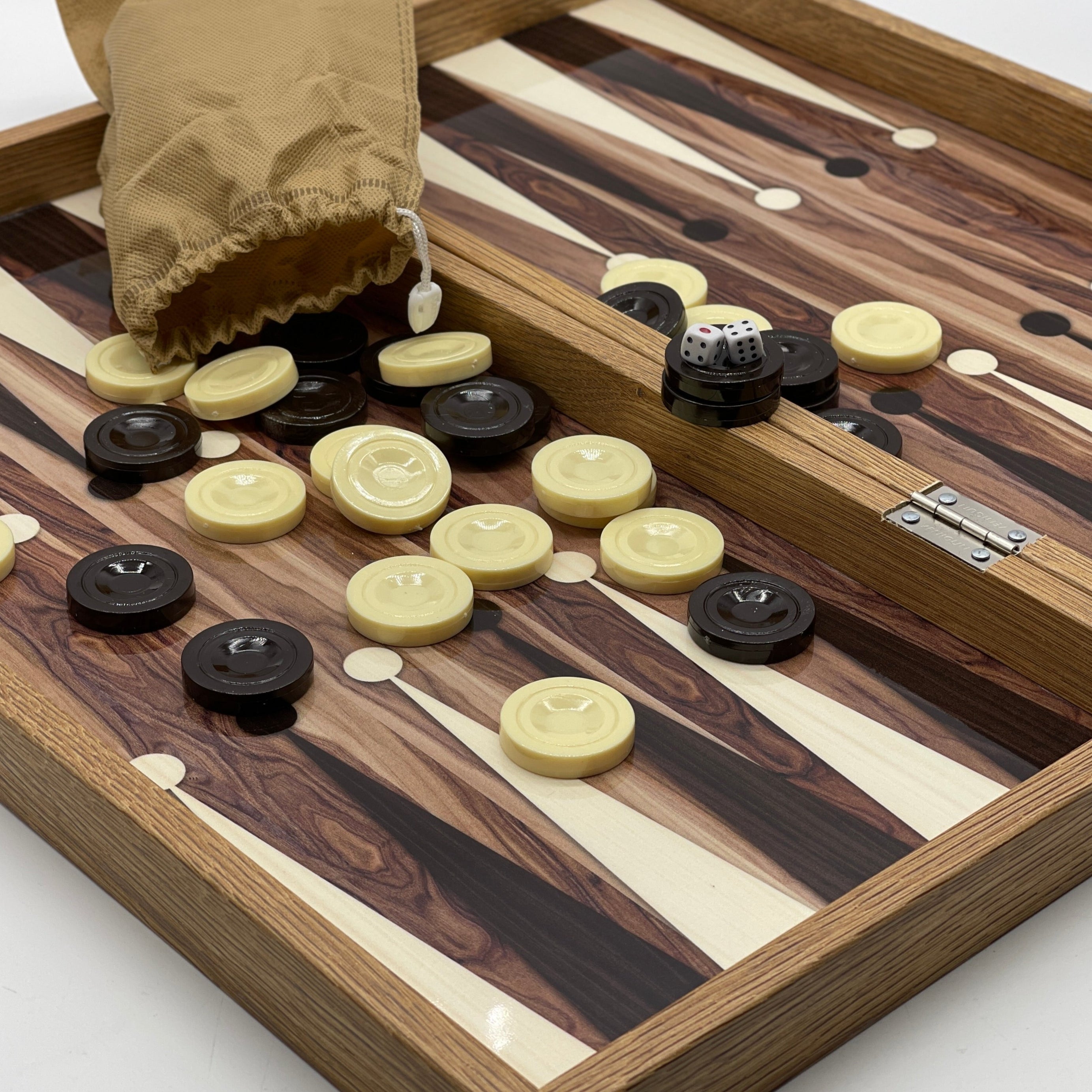 Handmade Brown Pattern Backgammon Set And Polyester Egyptian Chess Pieces