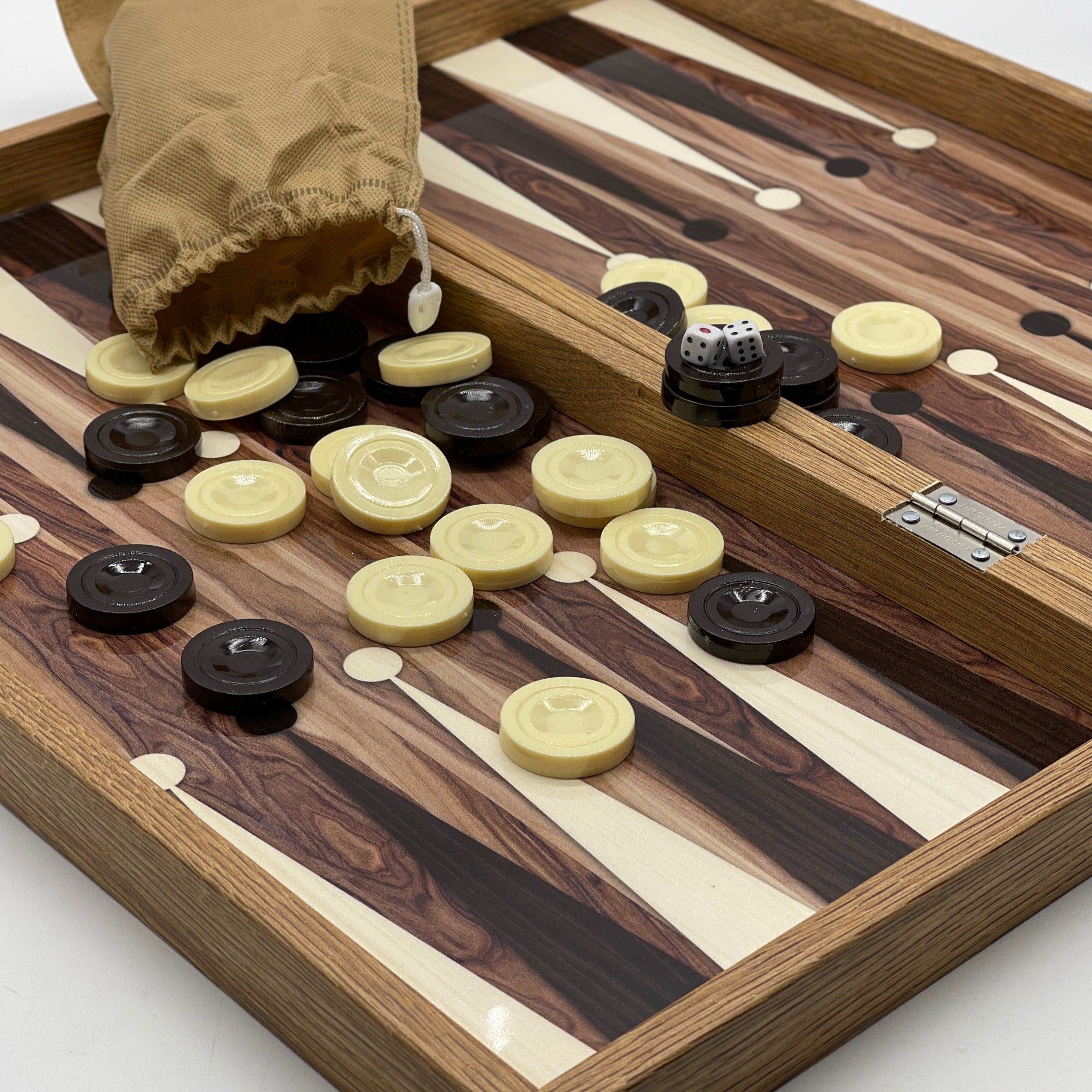 Handmade Brown Pattern Backgammon Set And Polyester Egyptian Chess Pieces