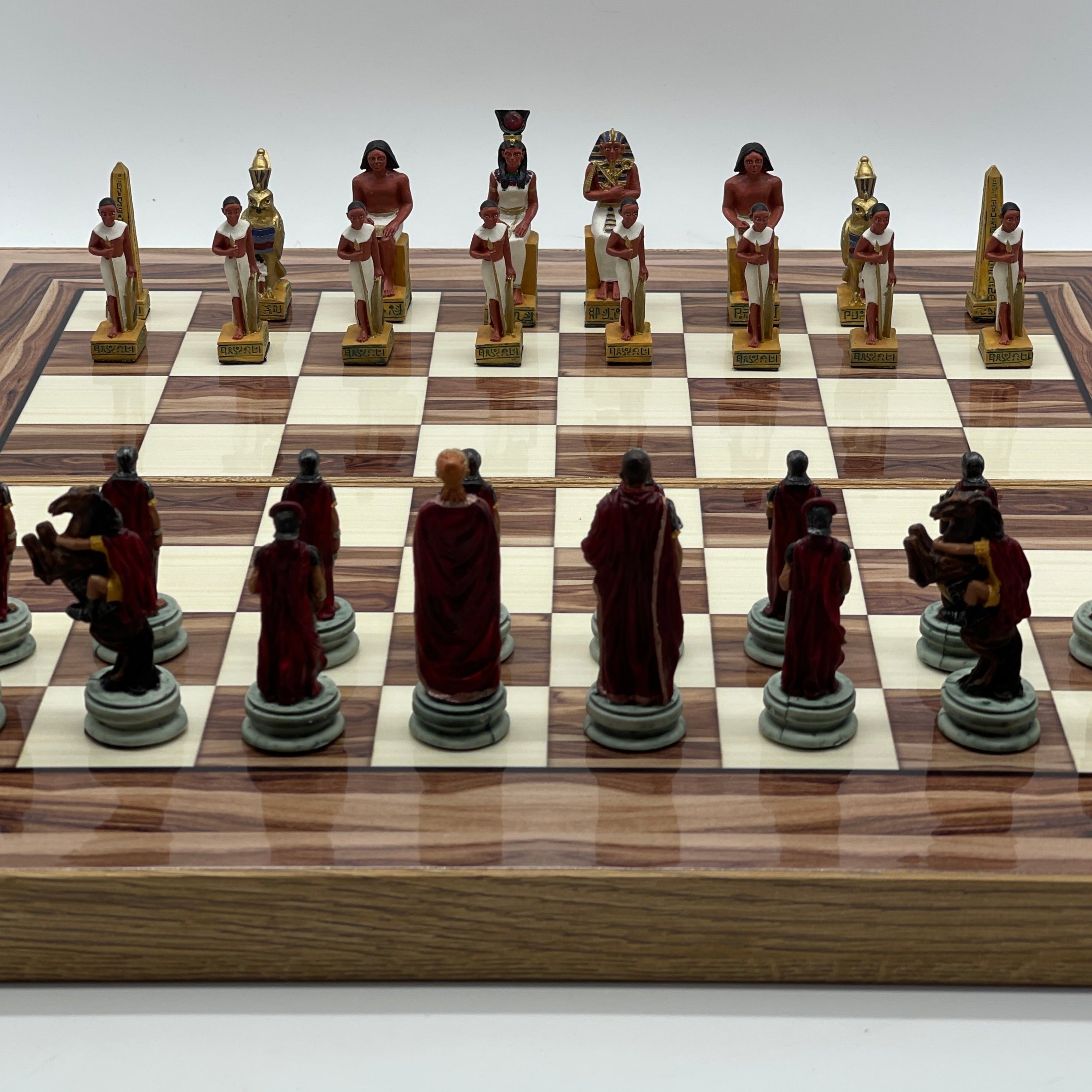 Handmade Brown Pattern Backgammon Set And Polyester Egyptian Chess Pieces