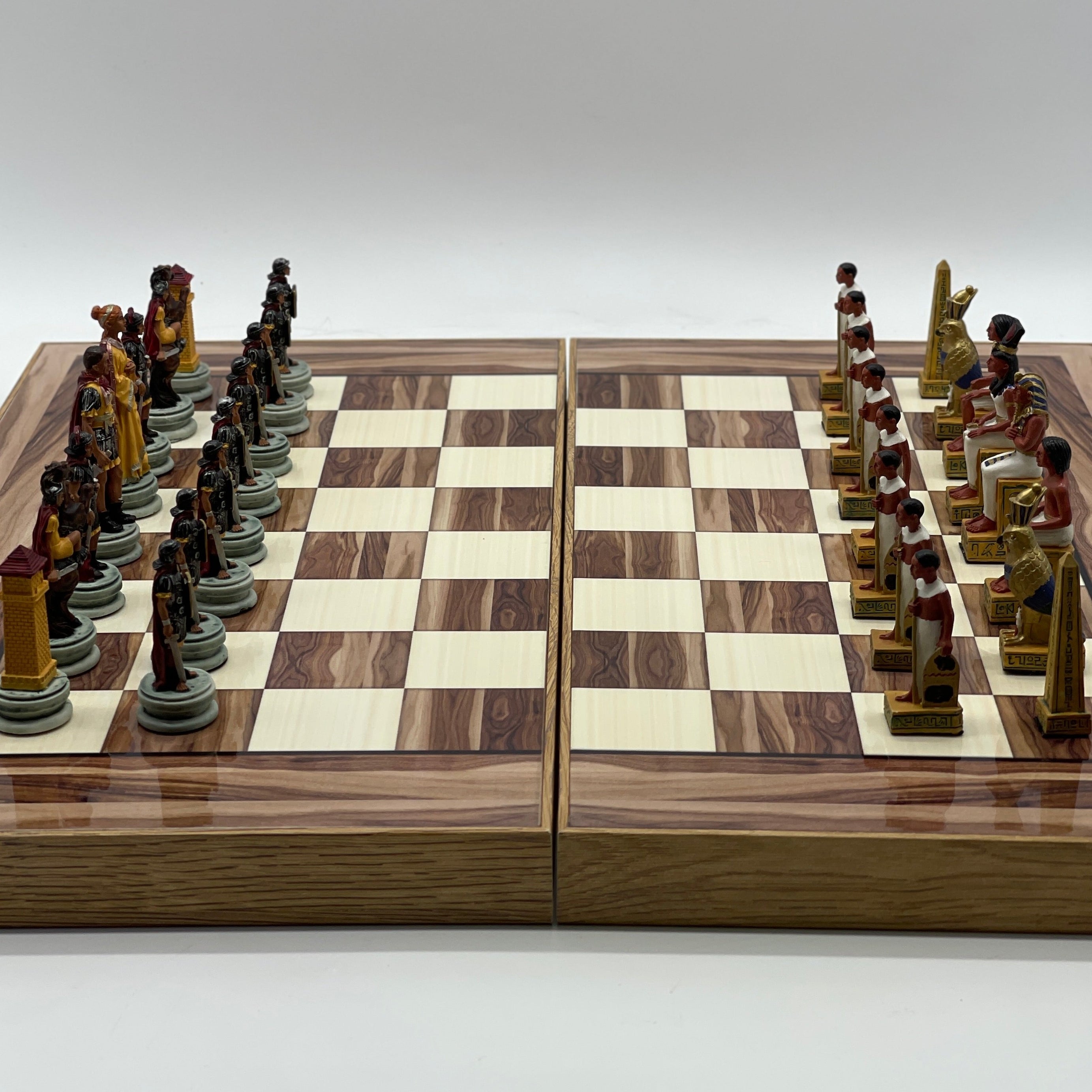 Handmade Brown Pattern Backgammon Set And Polyester Egyptian Chess Pieces