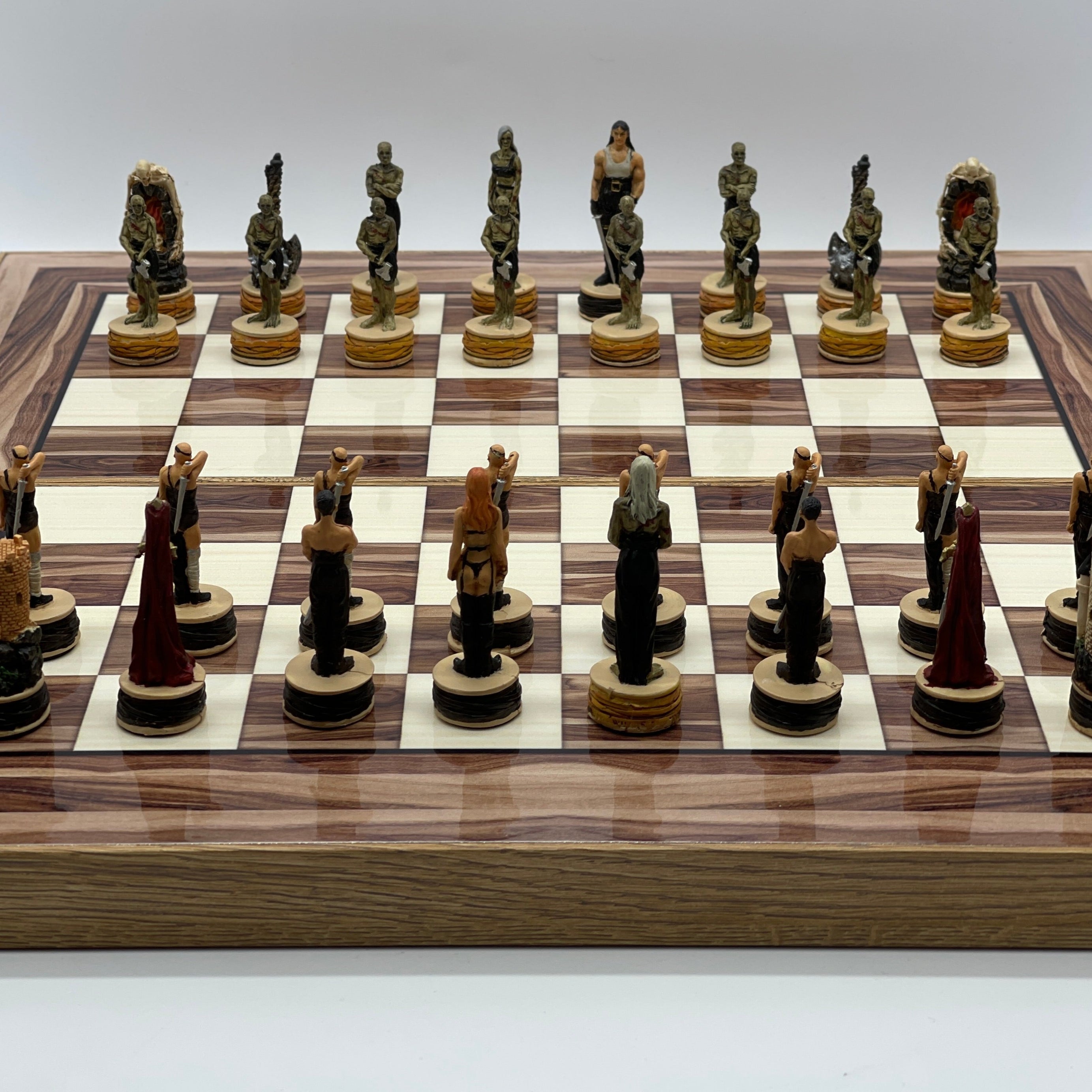 Handmade Brown Pattern Backgammon Set And Polyester Zombies Chess Pieces