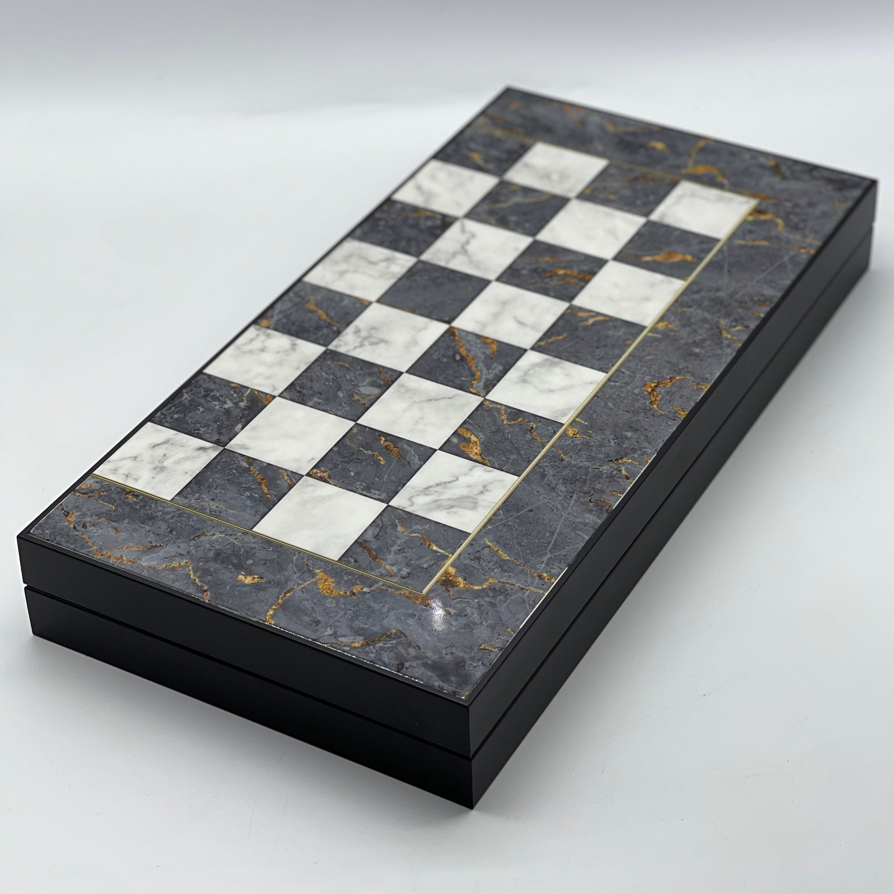 Handmade Gray Pattern Backgammon Set With Polyester Zombies Chess Pieces