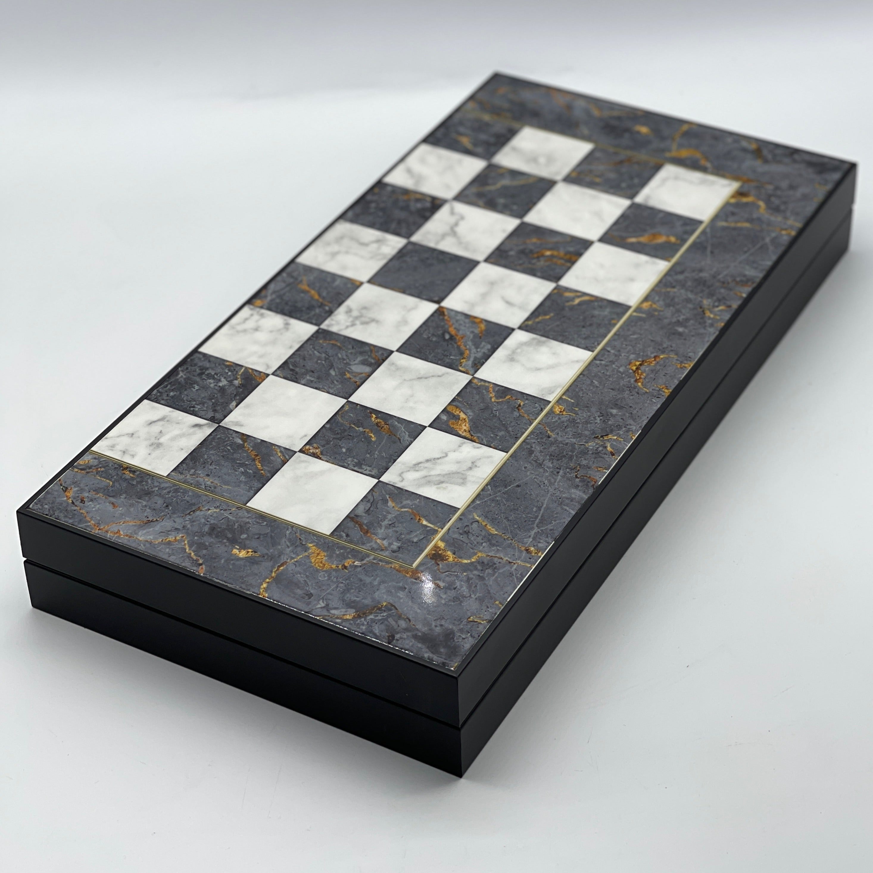 Handmade Gray Pattern Backgammon Set With Polyester Egyptian Chess Pieces
