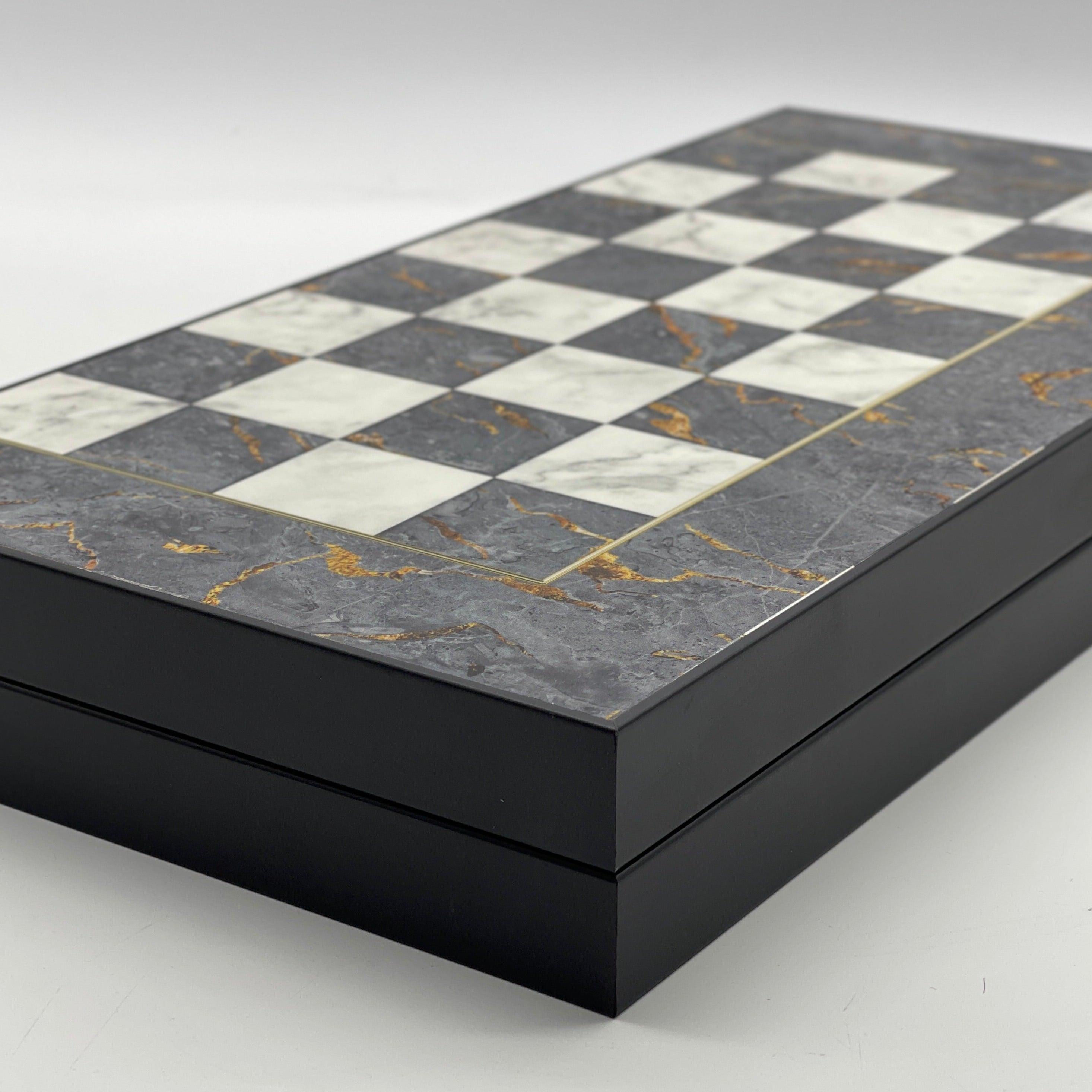 Handmade Gray Pattern Backgammon Set With Polyester Camelot Chess Pieces