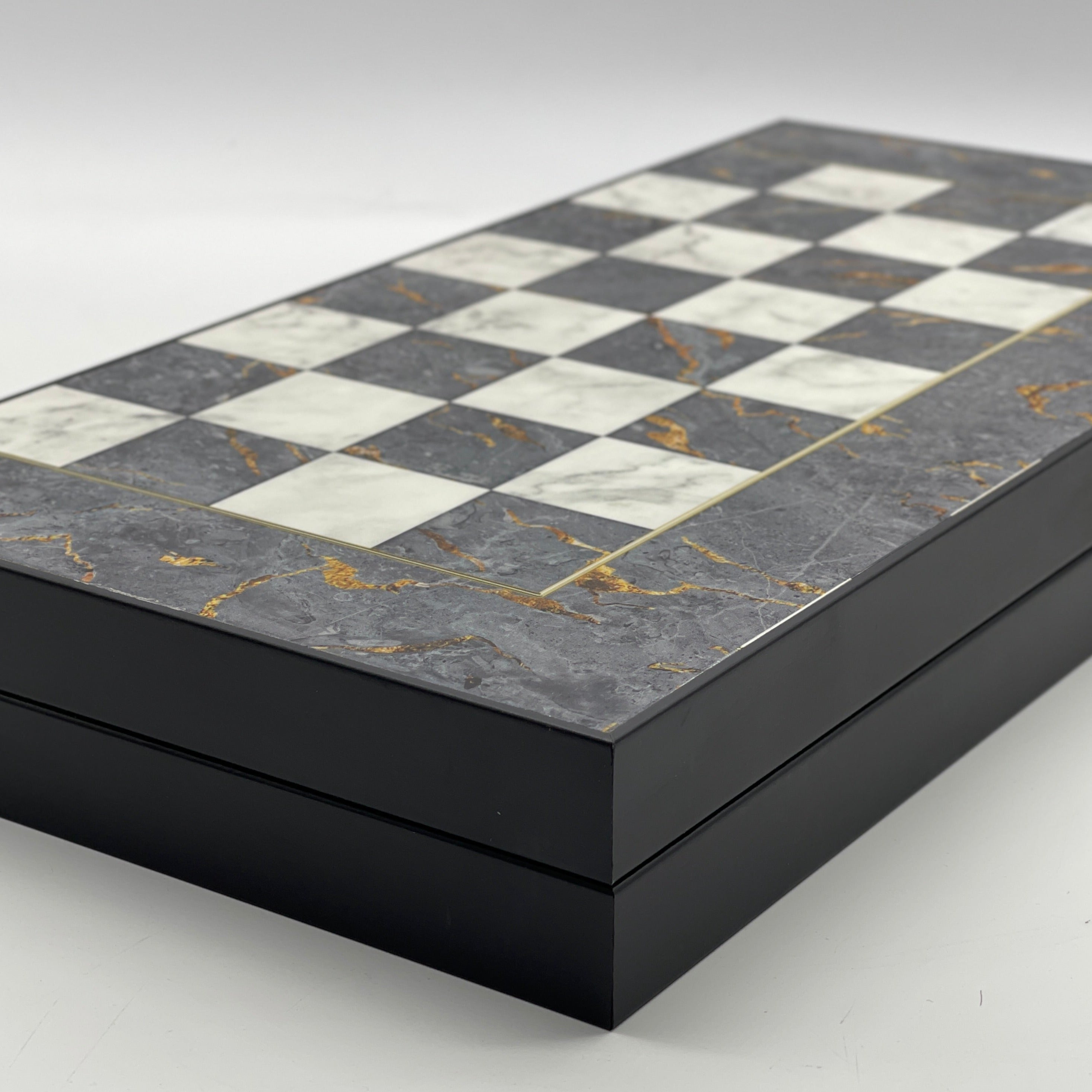 Handmade Gray Pattern Backgammon Set With Polyester Egyptian Chess Pieces
