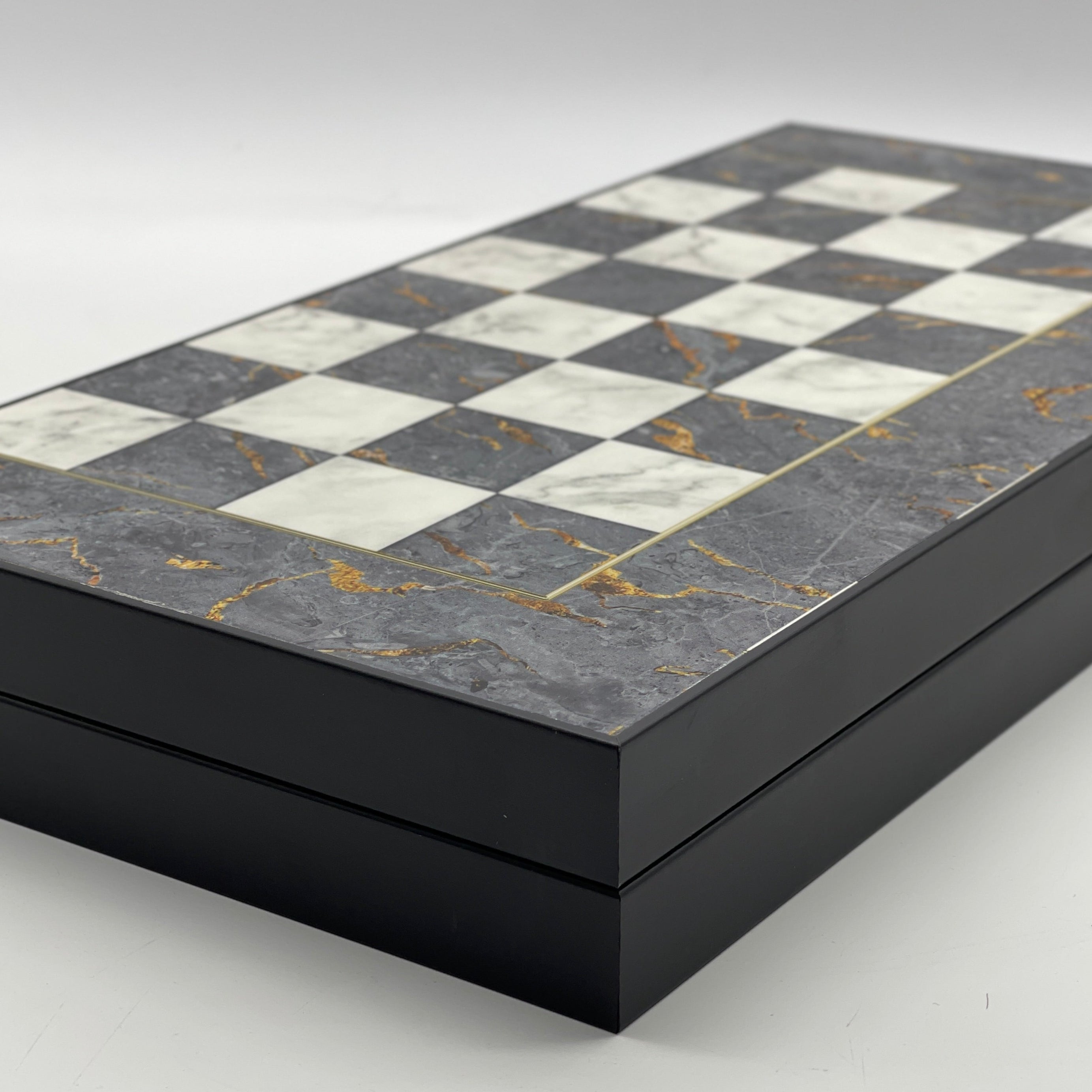 Handmade Gray Pattern Backgammon Set With Wooden Chess Pieces