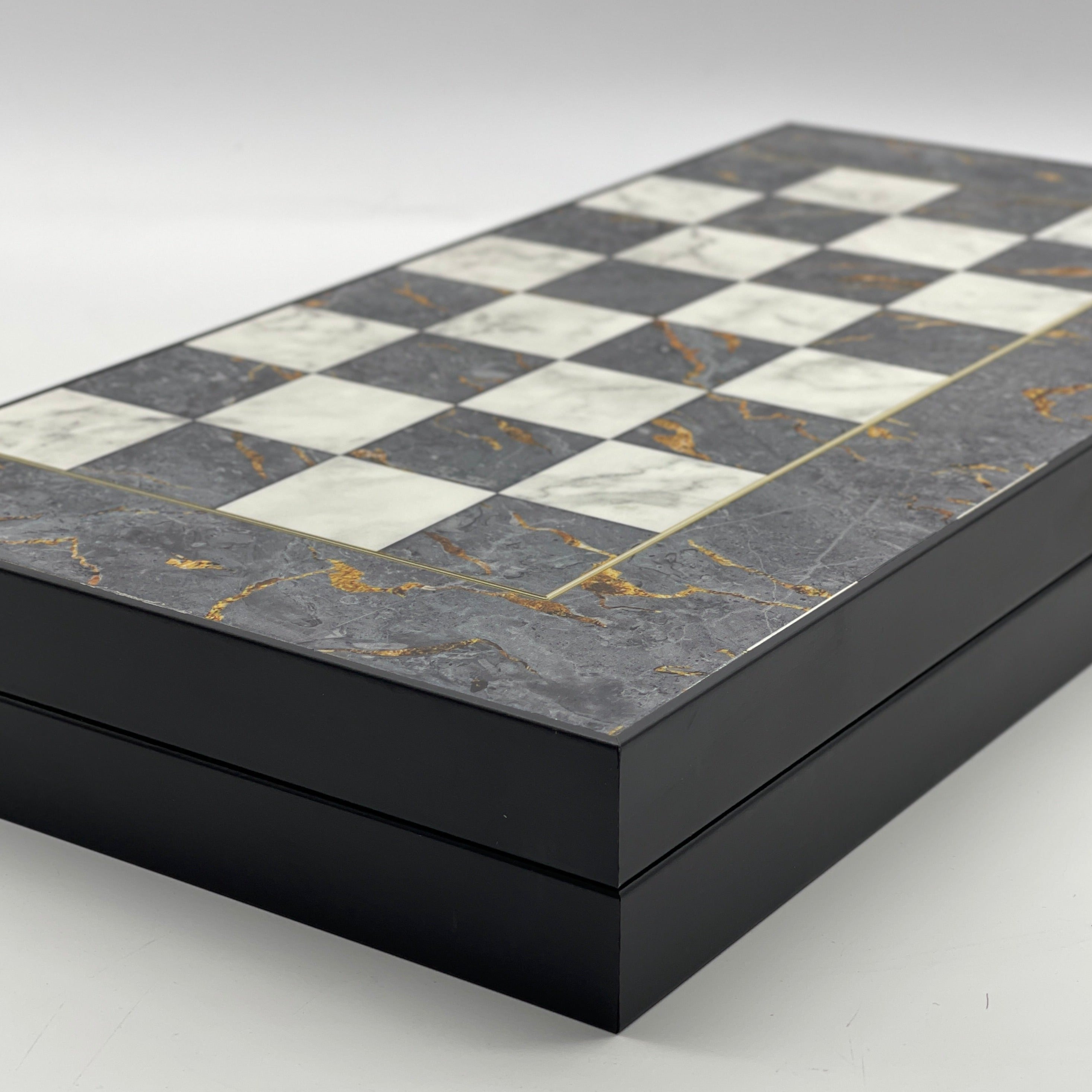 Handmade Gray Pattern Backgammon Set With Wooden Chess Pieces