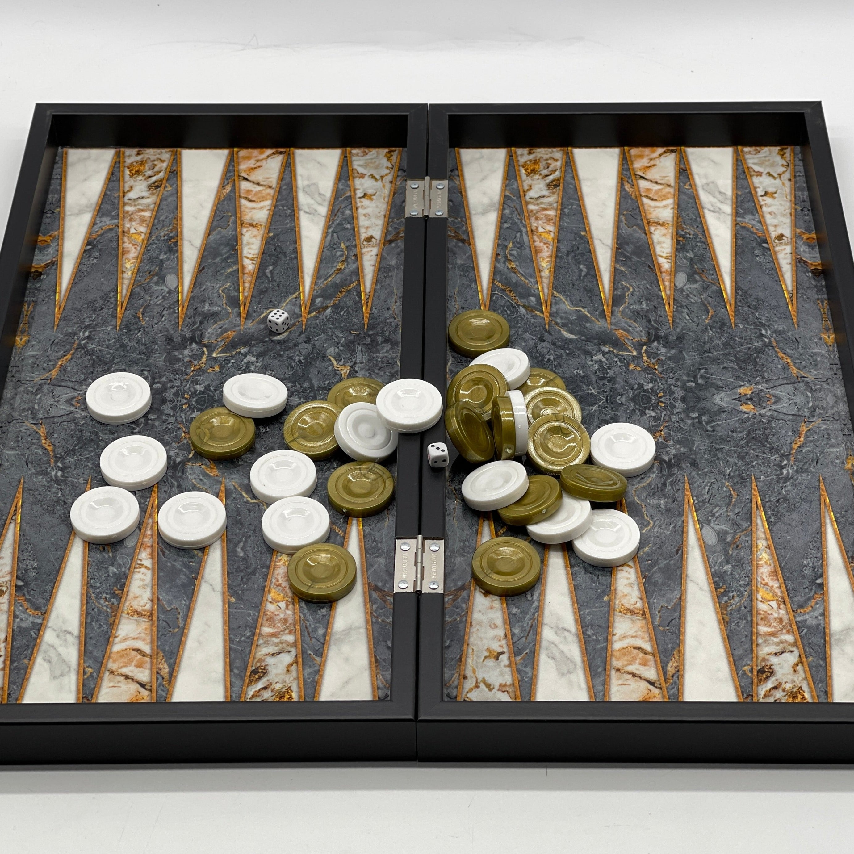 Handmade Gray Pattern Backgammon Set With Polyester Zombies Chess Pieces