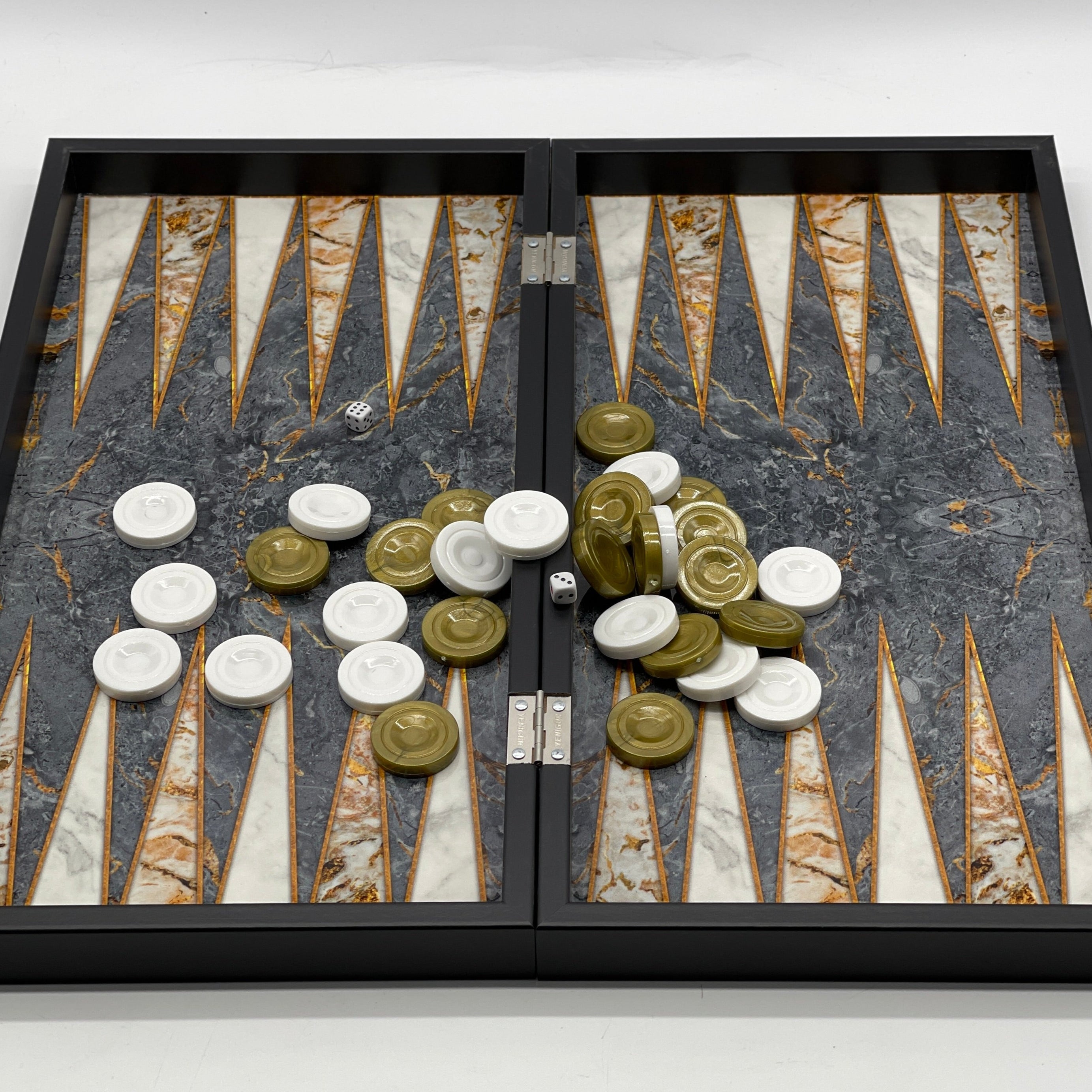 Handmade Gray Pattern Backgammon Set With Polyester Egyptian Chess Pieces
