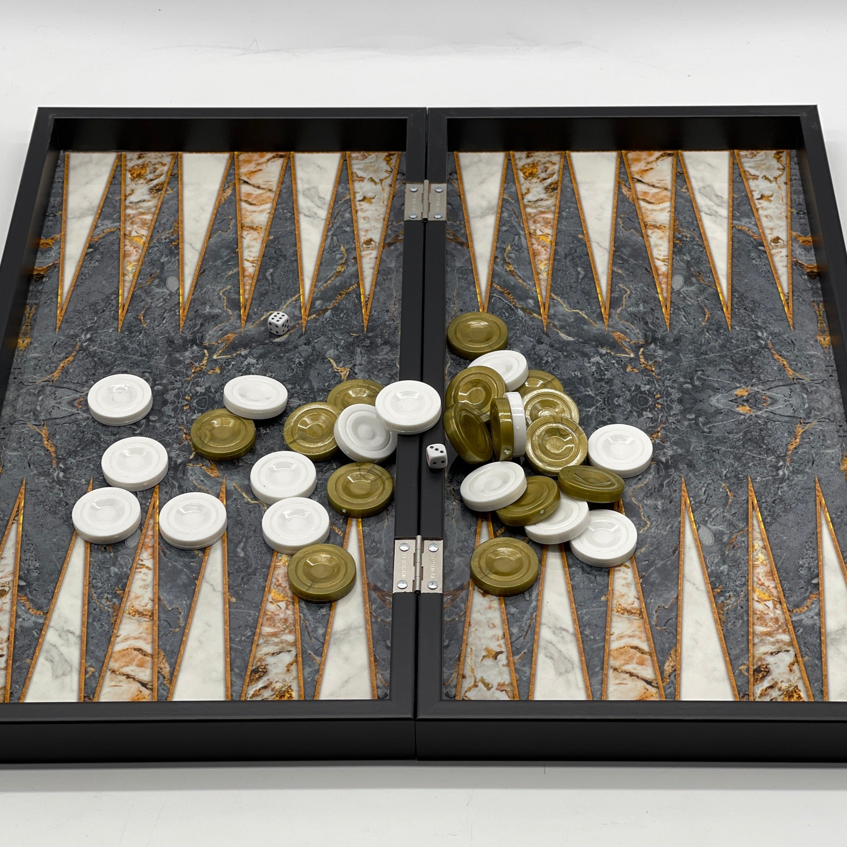 Handmade Gray Pattern Backgammon Set With Polyester Egyptian Chess Pieces