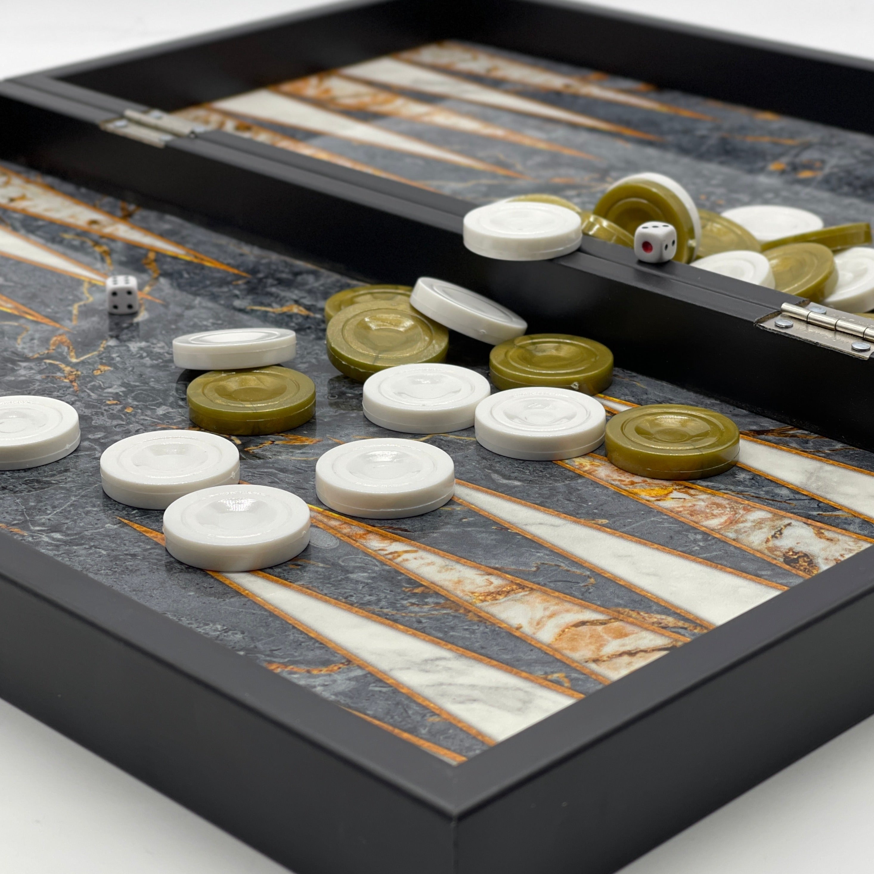 Handmade Gray Pattern Backgammon Set With Polyester Zombies Chess Pieces