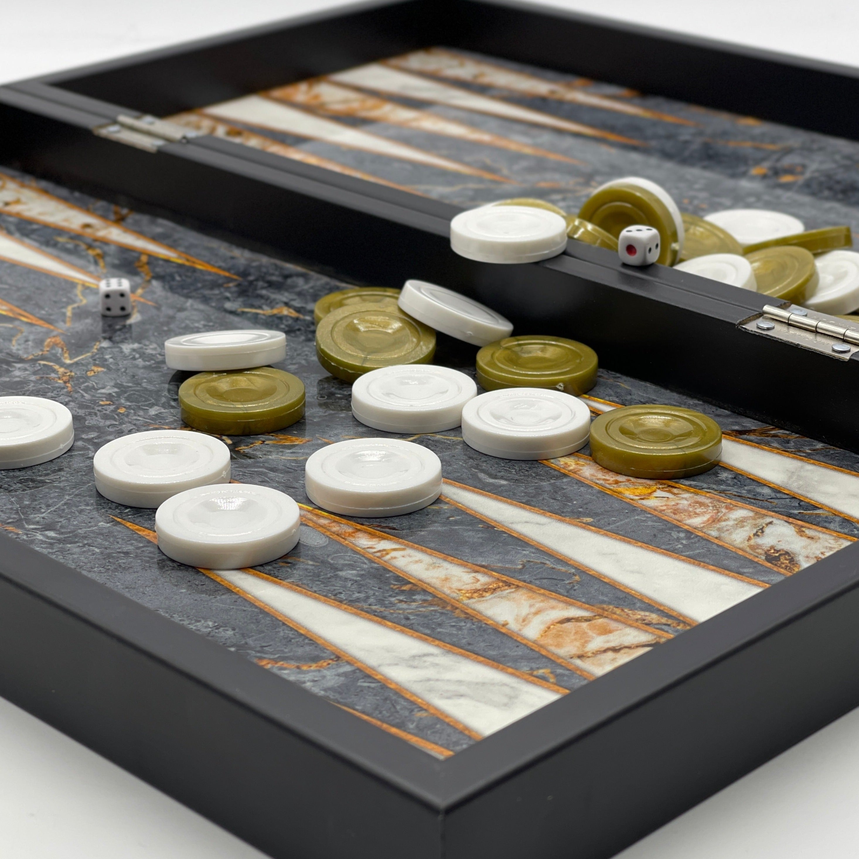 Handmade Gray Pattern Backgammon Set With Polyester Egyptian Chess Pieces