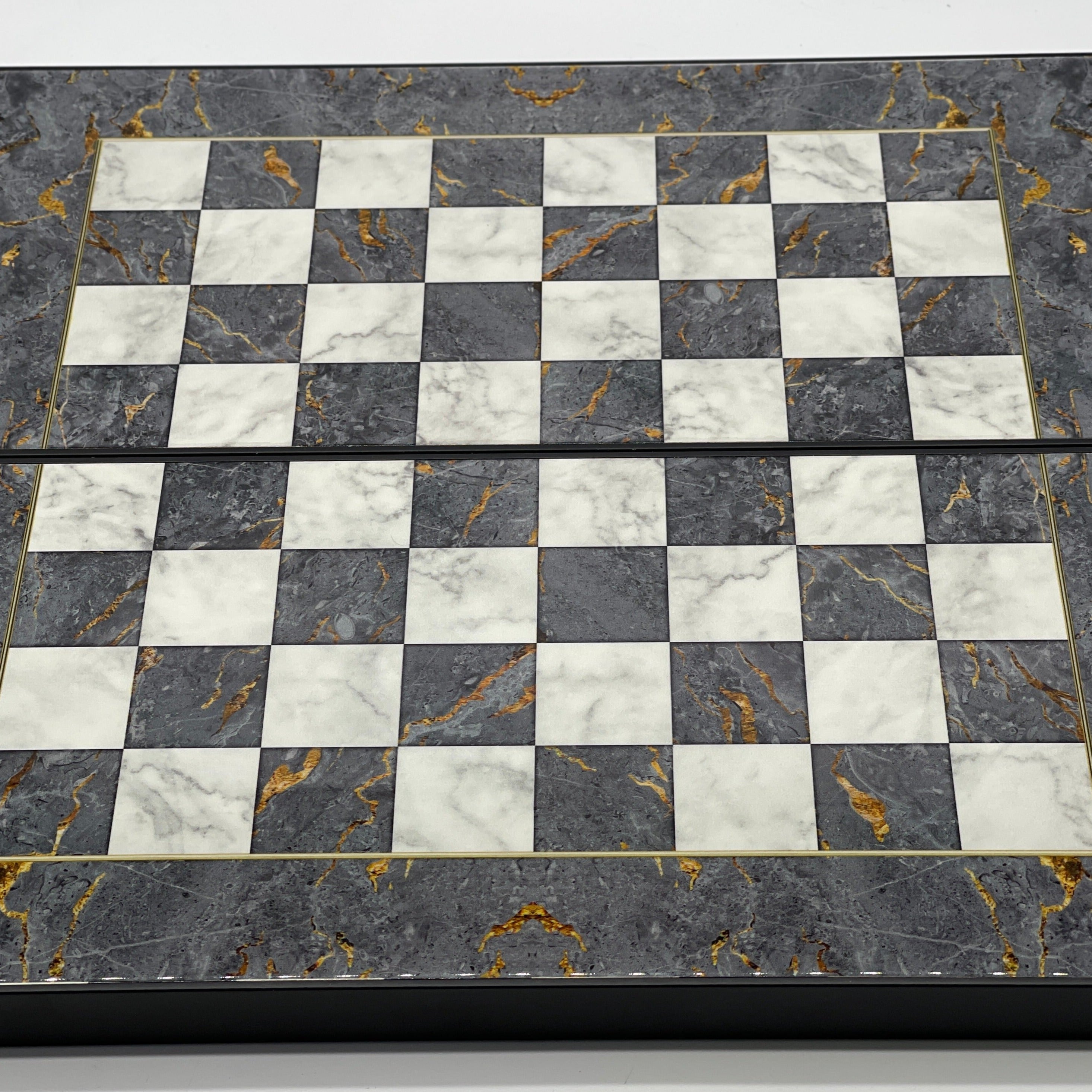 Handmade Gray Pattern Backgammon Set With Polyester Crusaders Chess Pieces