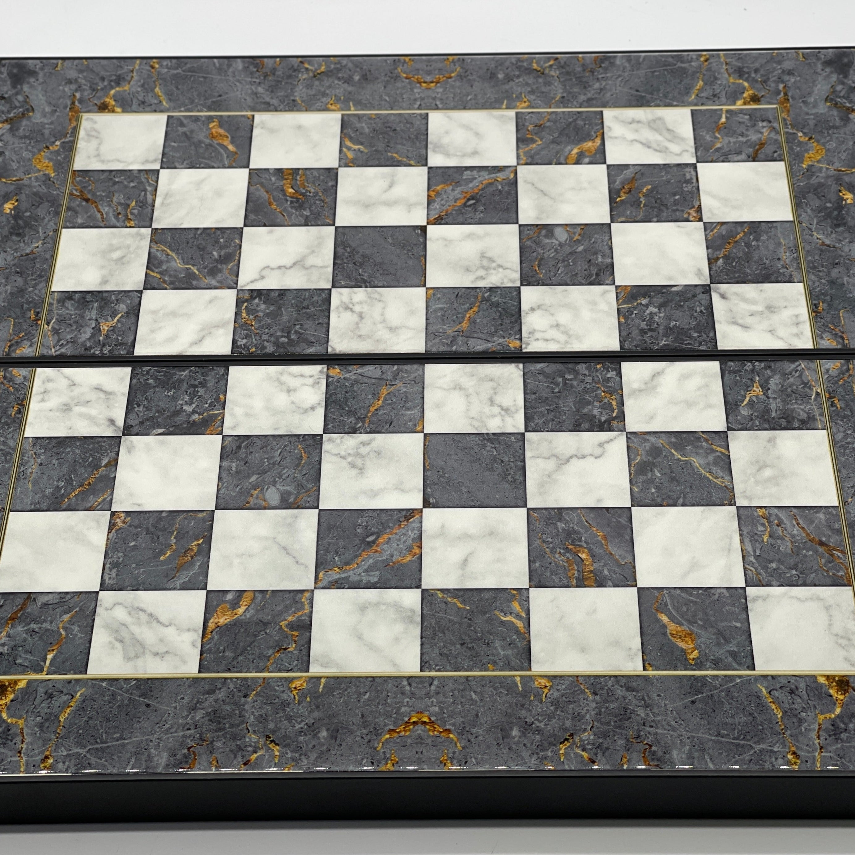 Handmade Gray Pattern Backgammon Set With Wooden Chess Pieces