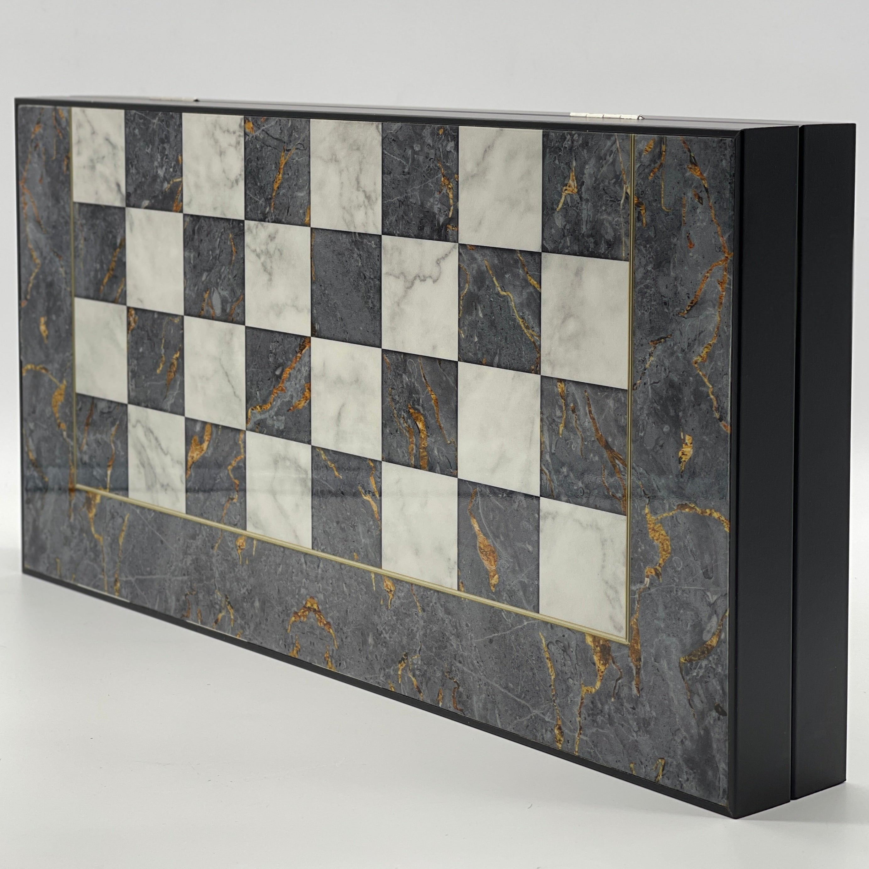 Handmade Gray Pattern Backgammon Set With Polyester Crusaders Chess Pieces