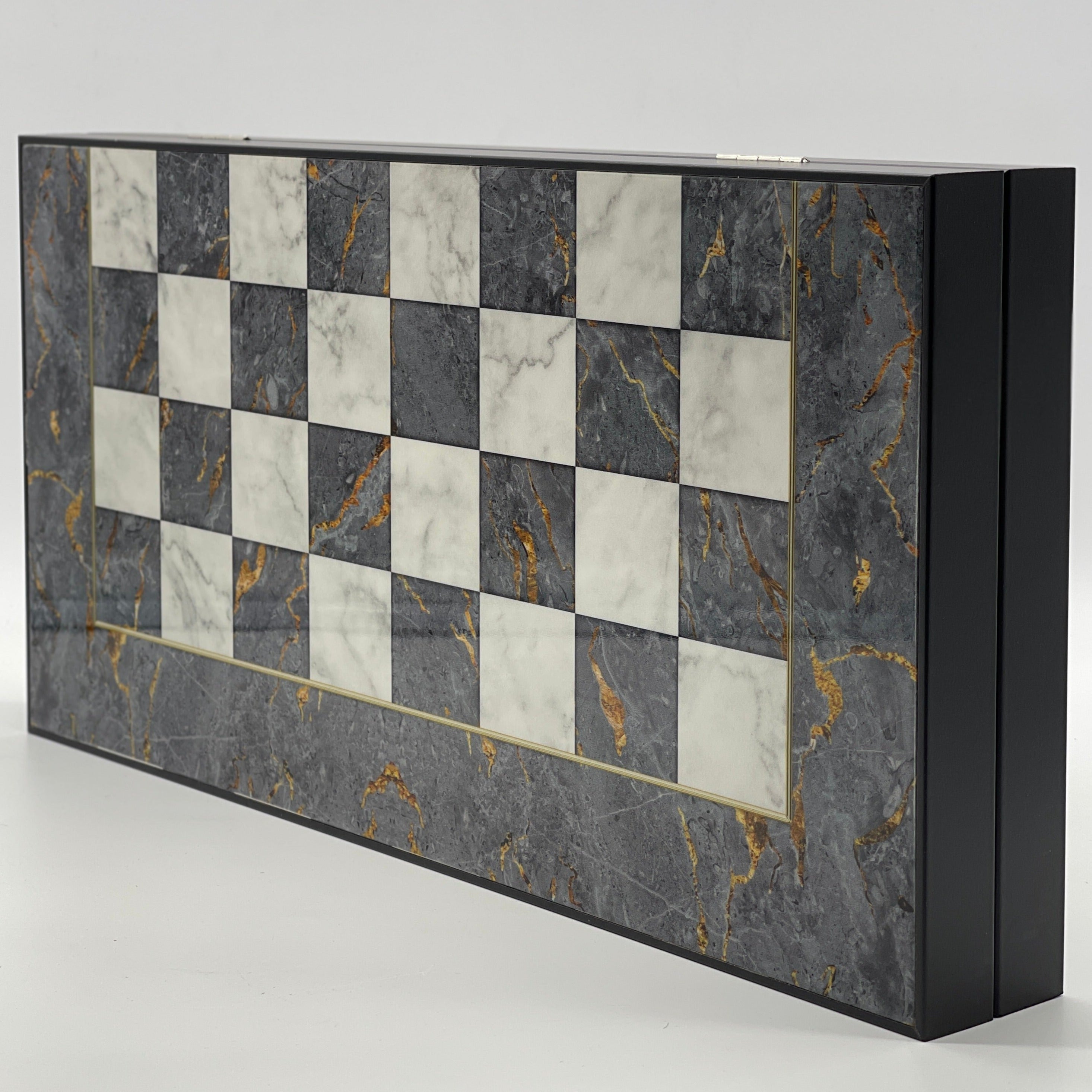 Handmade Gray Pattern Backgammon Set With Wooden Chess Pieces