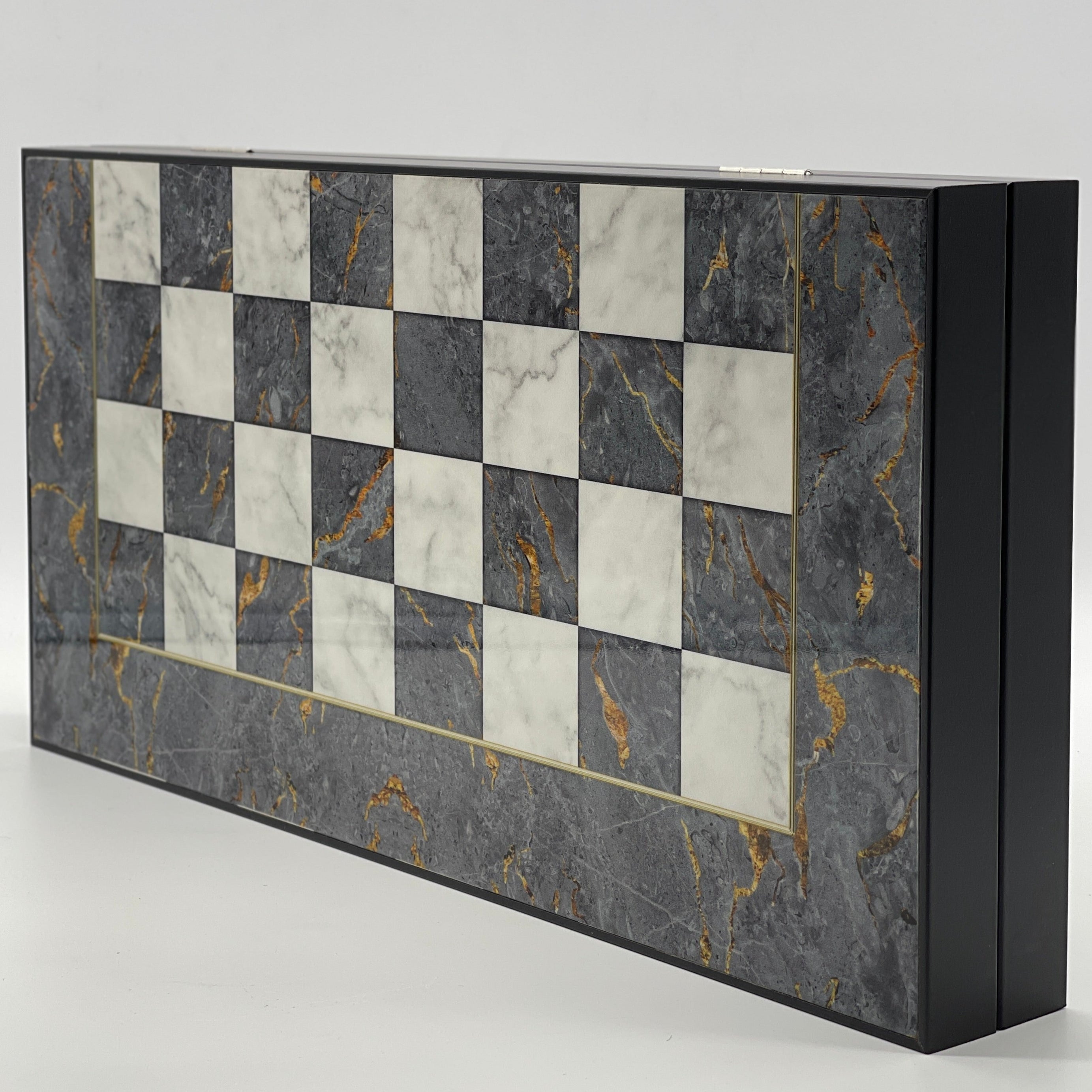 Handmade Gray Pattern Backgammon Set With Polyester Crusaders Chess Pieces