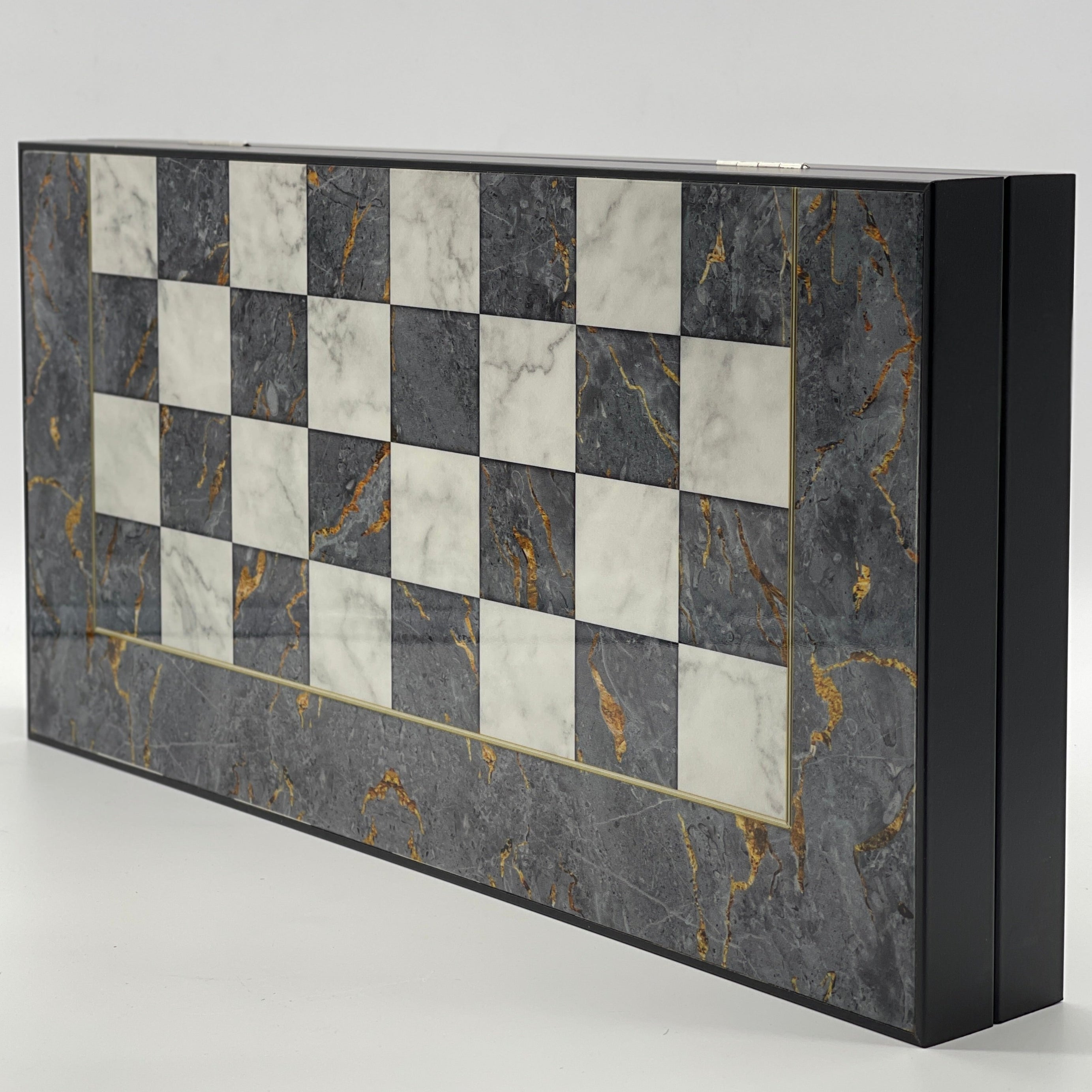 Handmade Gray Pattern Backgammon Set With Polyester Egyptian Chess Pieces