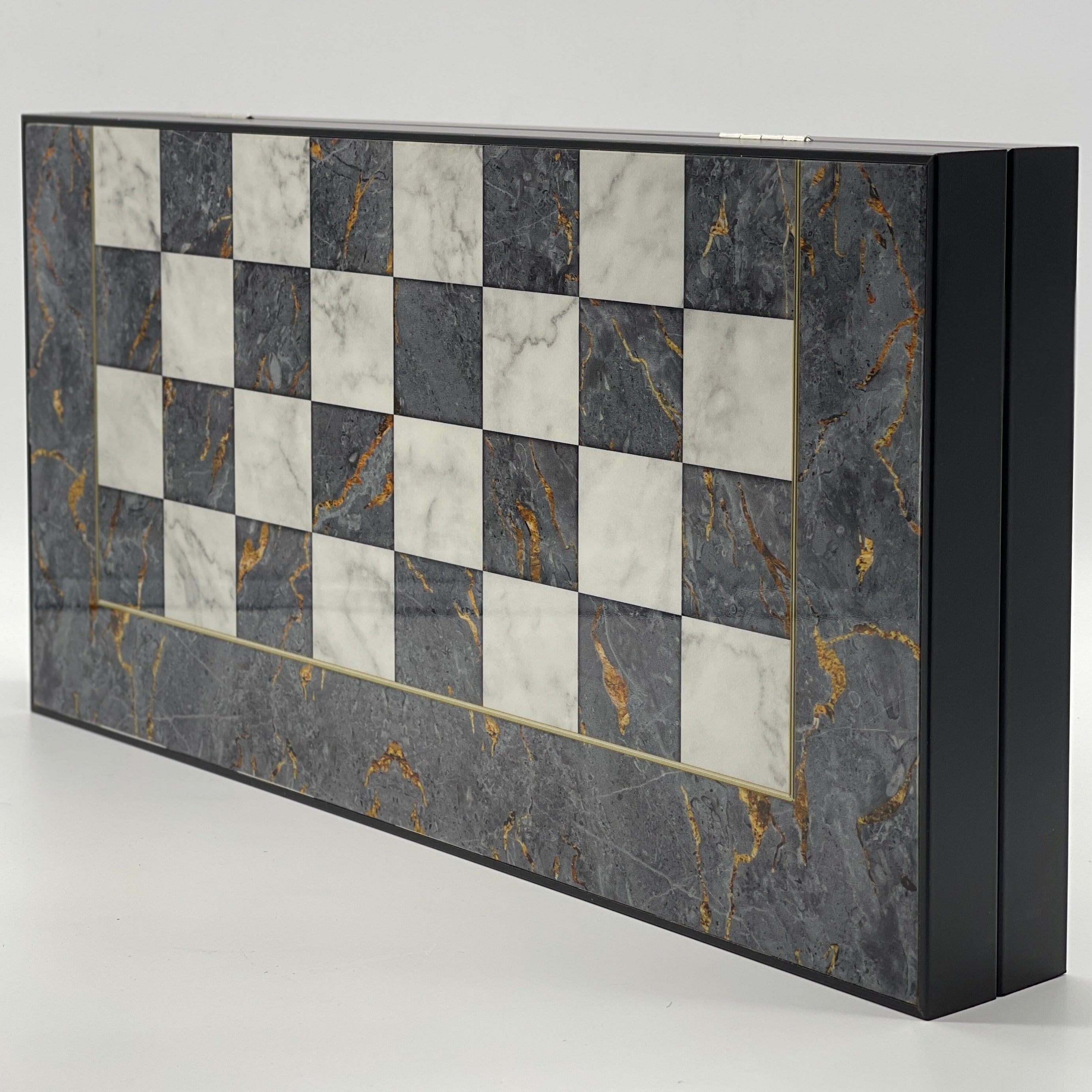 Handmade Gray Pattern Backgammon Set With Polyester Crusaders Chess Pieces