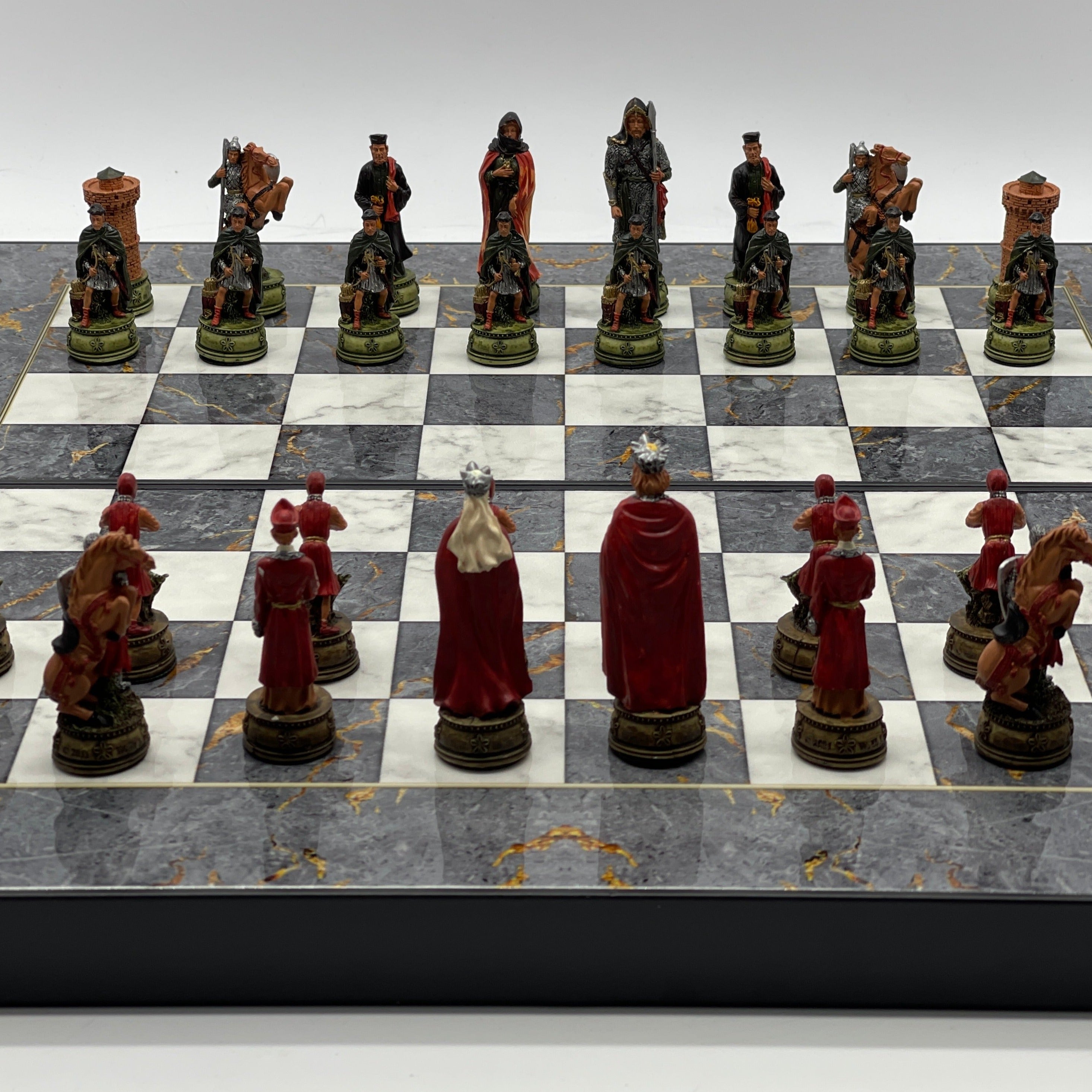 Handmade Gray Pattern Backgammon Set With Polyester Camelot Chess Pieces