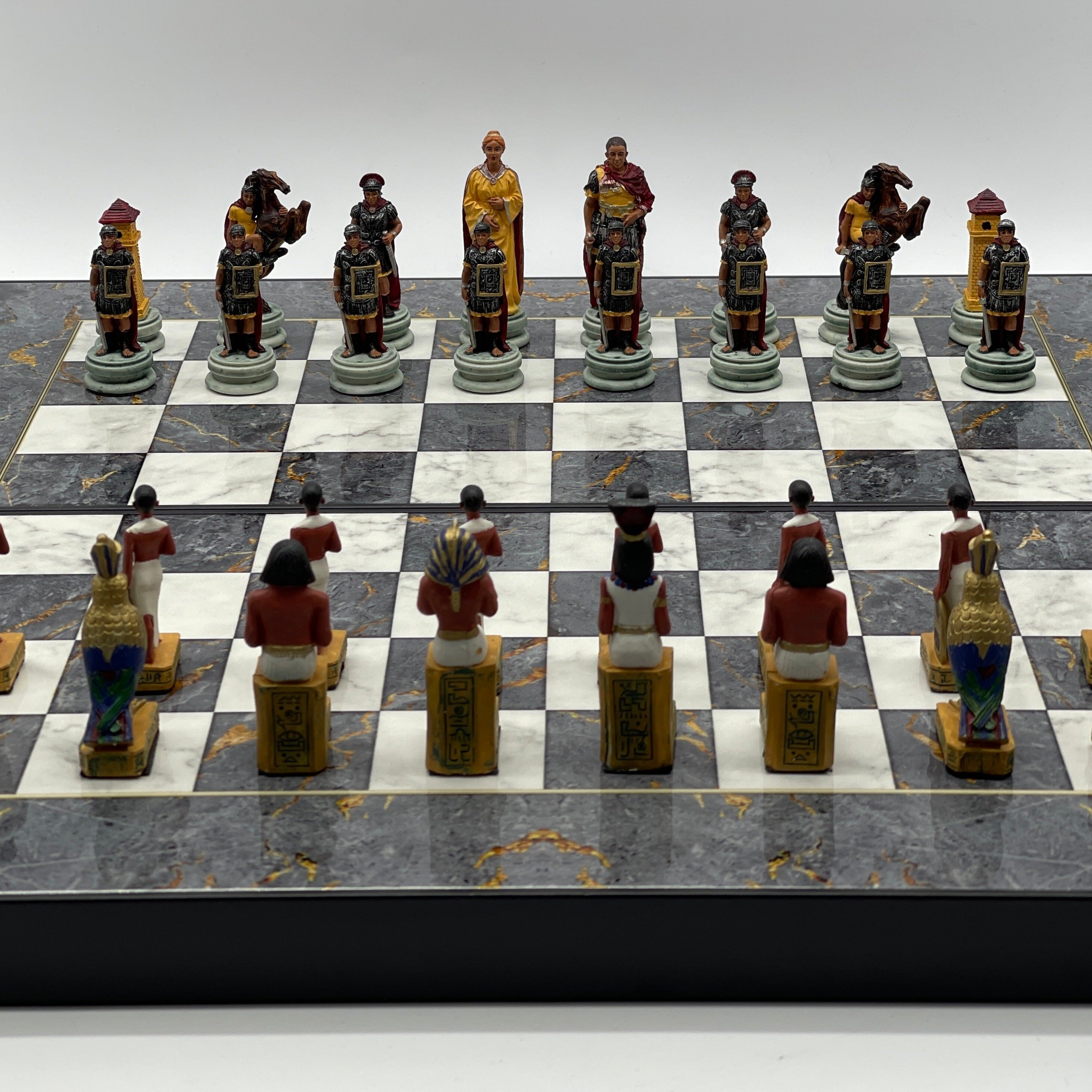 Handmade Gray Pattern Backgammon Set With Polyester Egyptian Chess Pieces