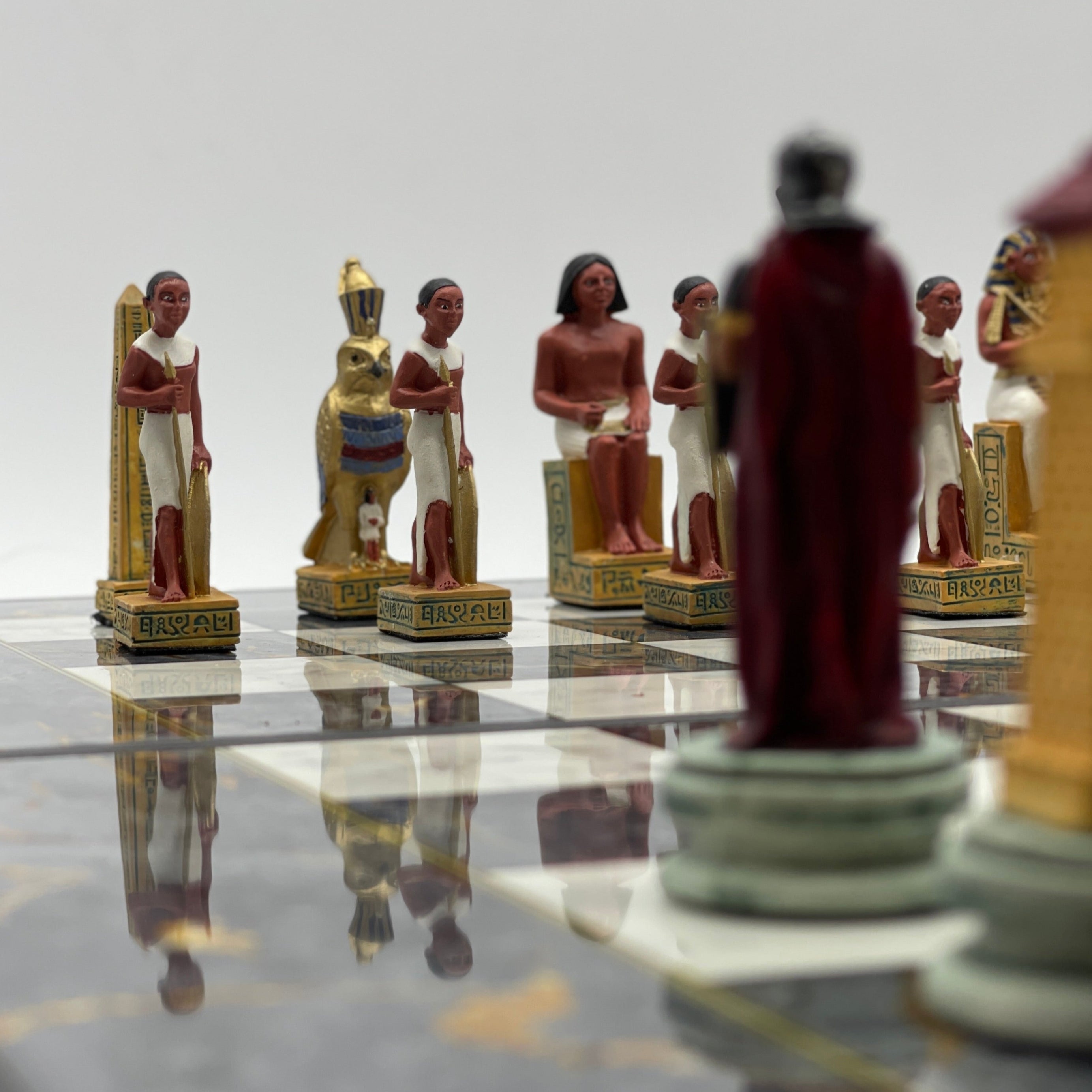 Handmade Gray Pattern Backgammon Set With Polyester Egyptian Chess Pieces