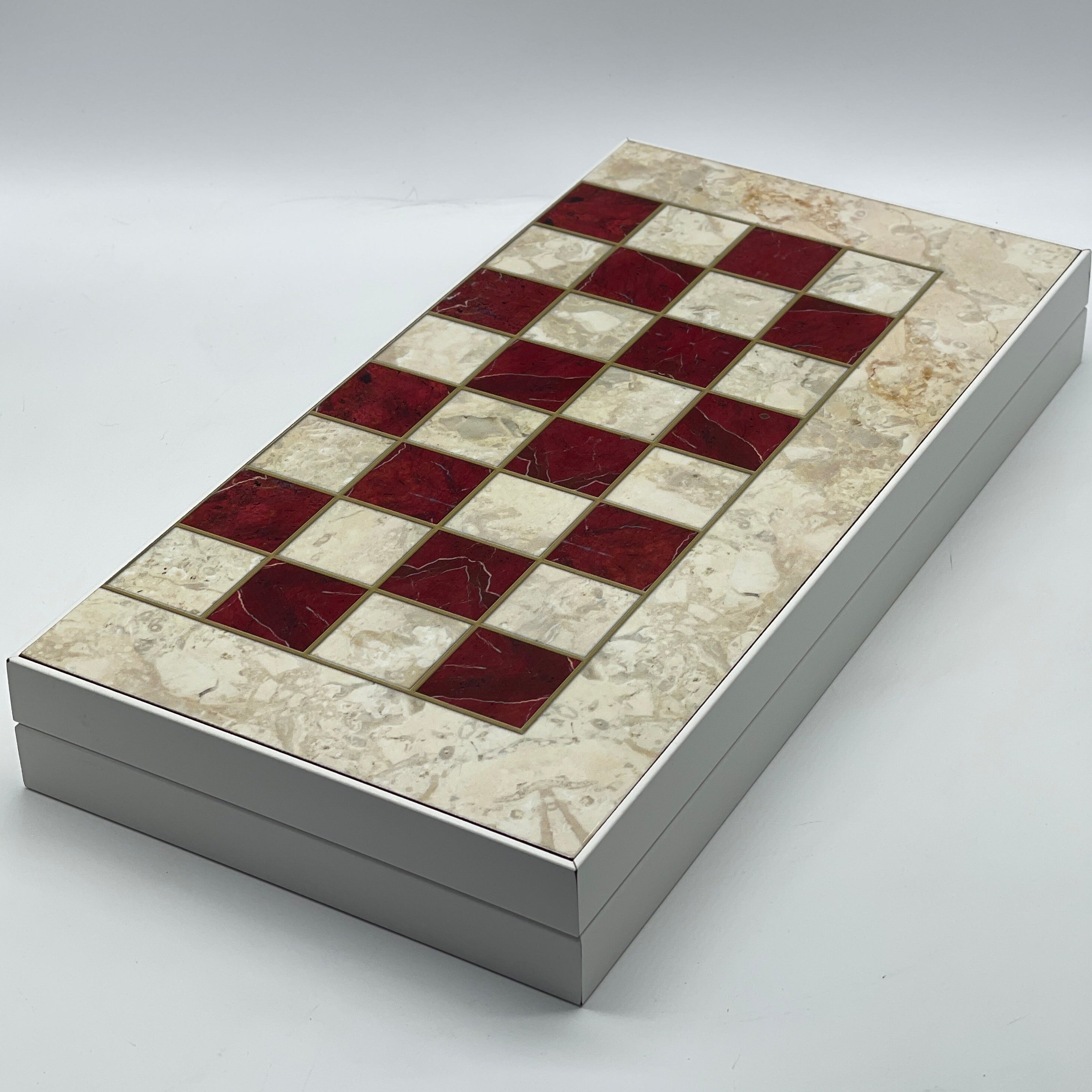 Handmade Red Pattern Backgammon Set With Zombies Chess Pieces