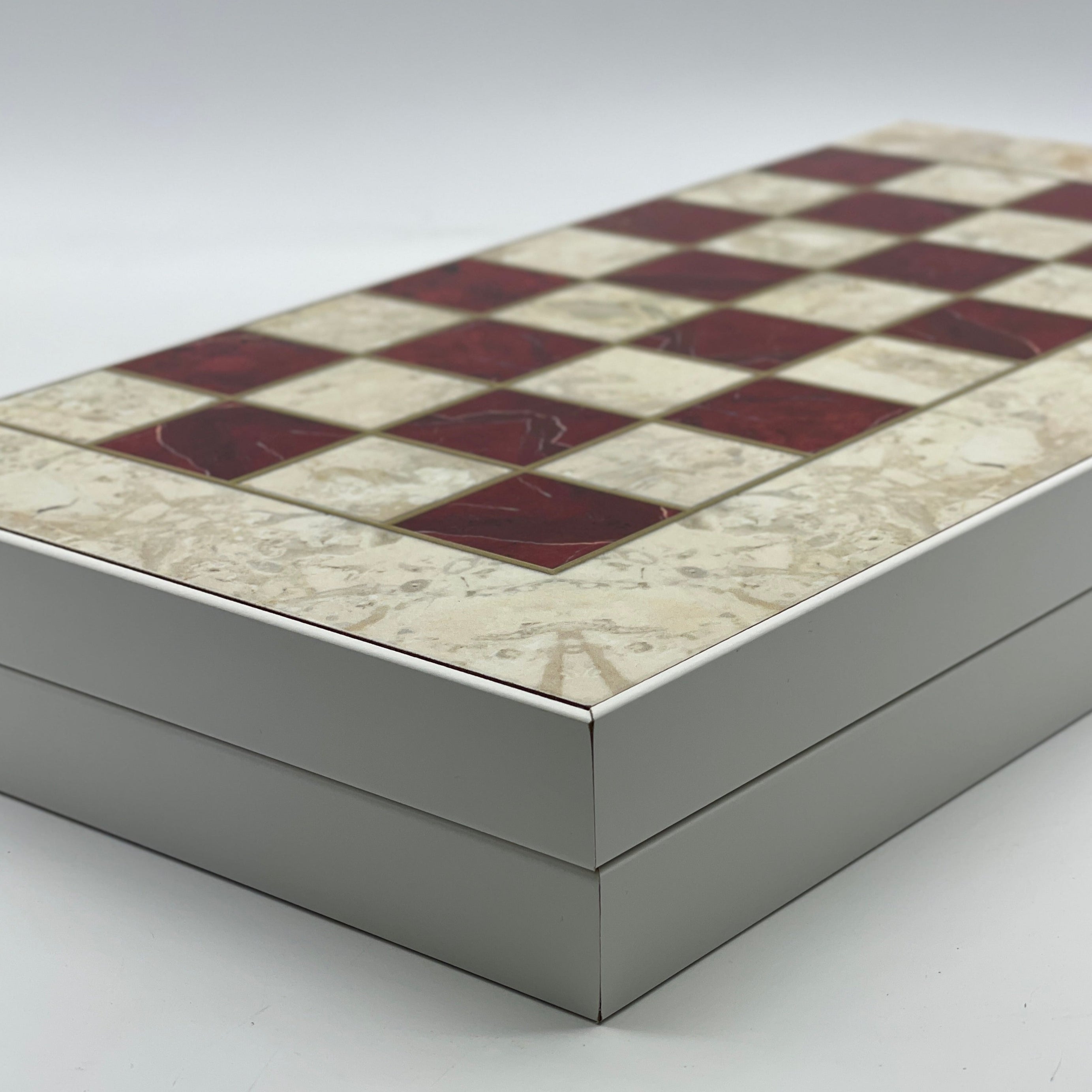 Handmade Red Pattern Backgammon Set With Wooden Chess Pieces