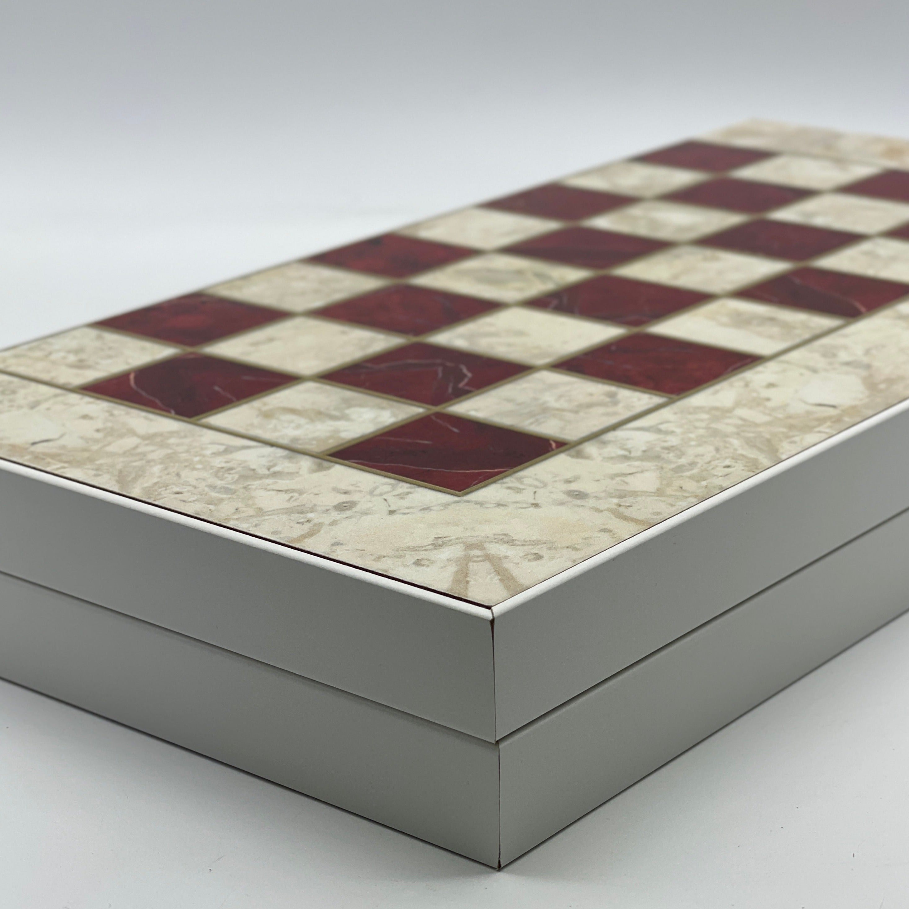 Handmade Red Pattern Backgammon Set With Crusaders Chess Pieces