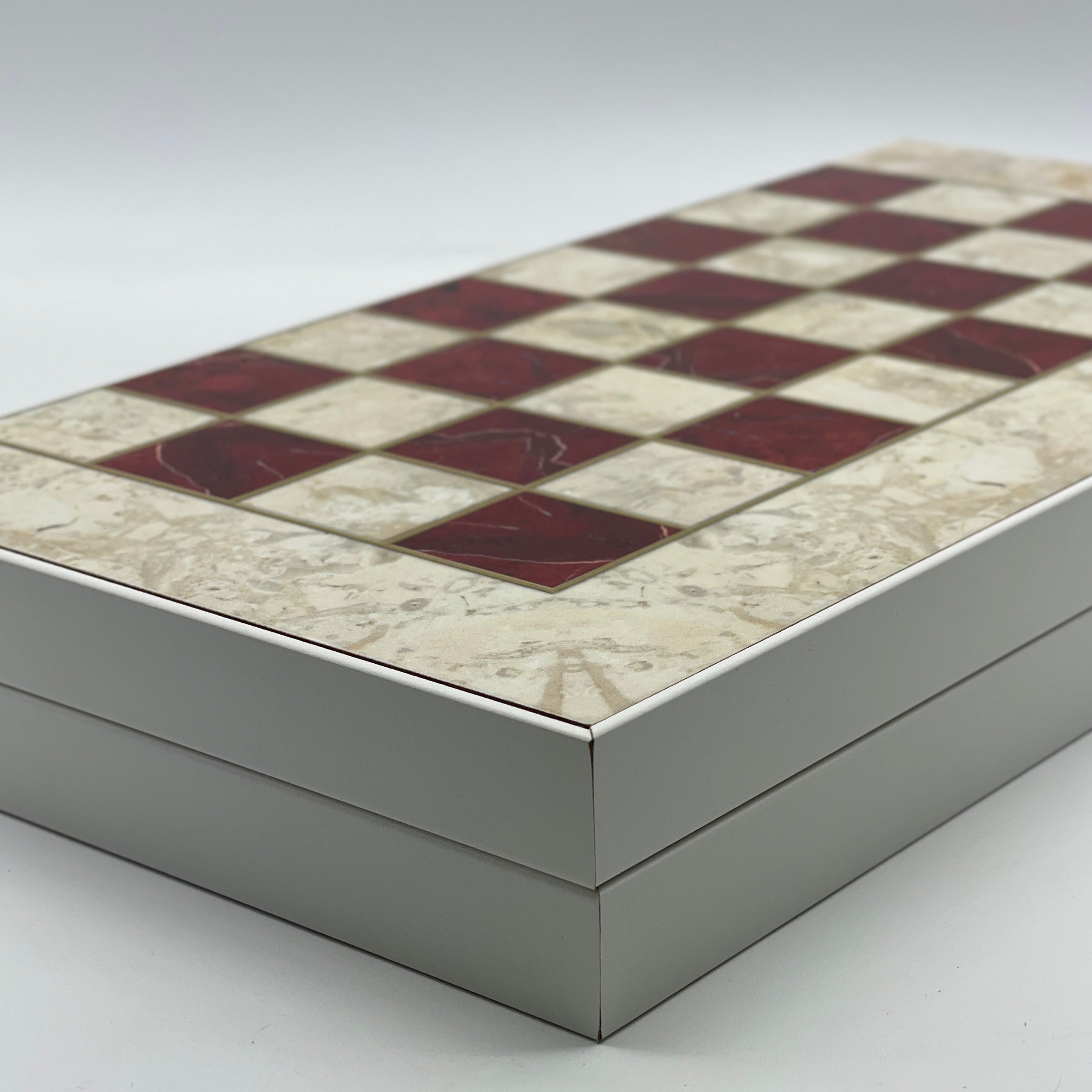 Handmade Red Pattern Backgammon Set With Crusaders Chess Pieces