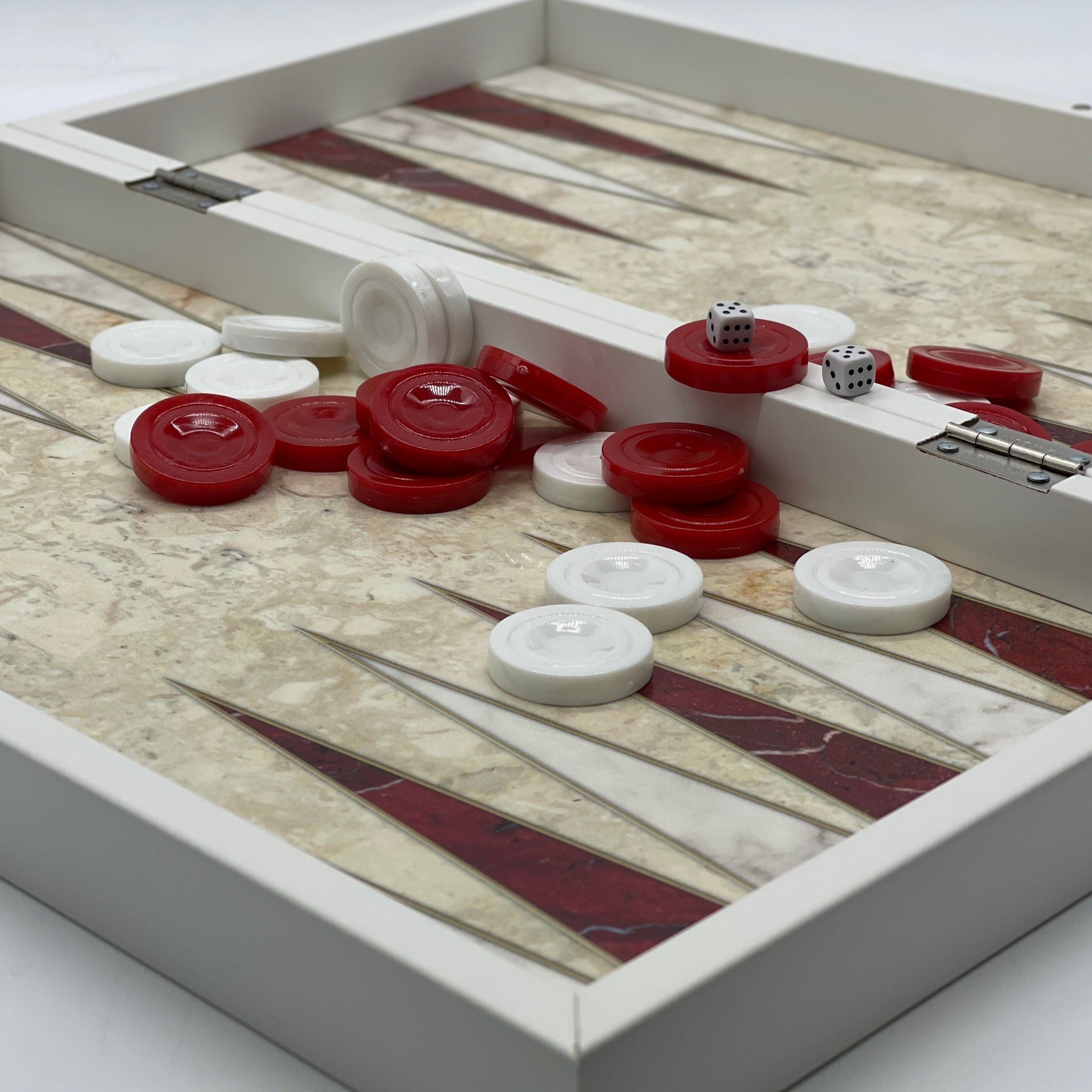 Handmade Red Pattern Backgammon Set With Egyptian Chess Pieces