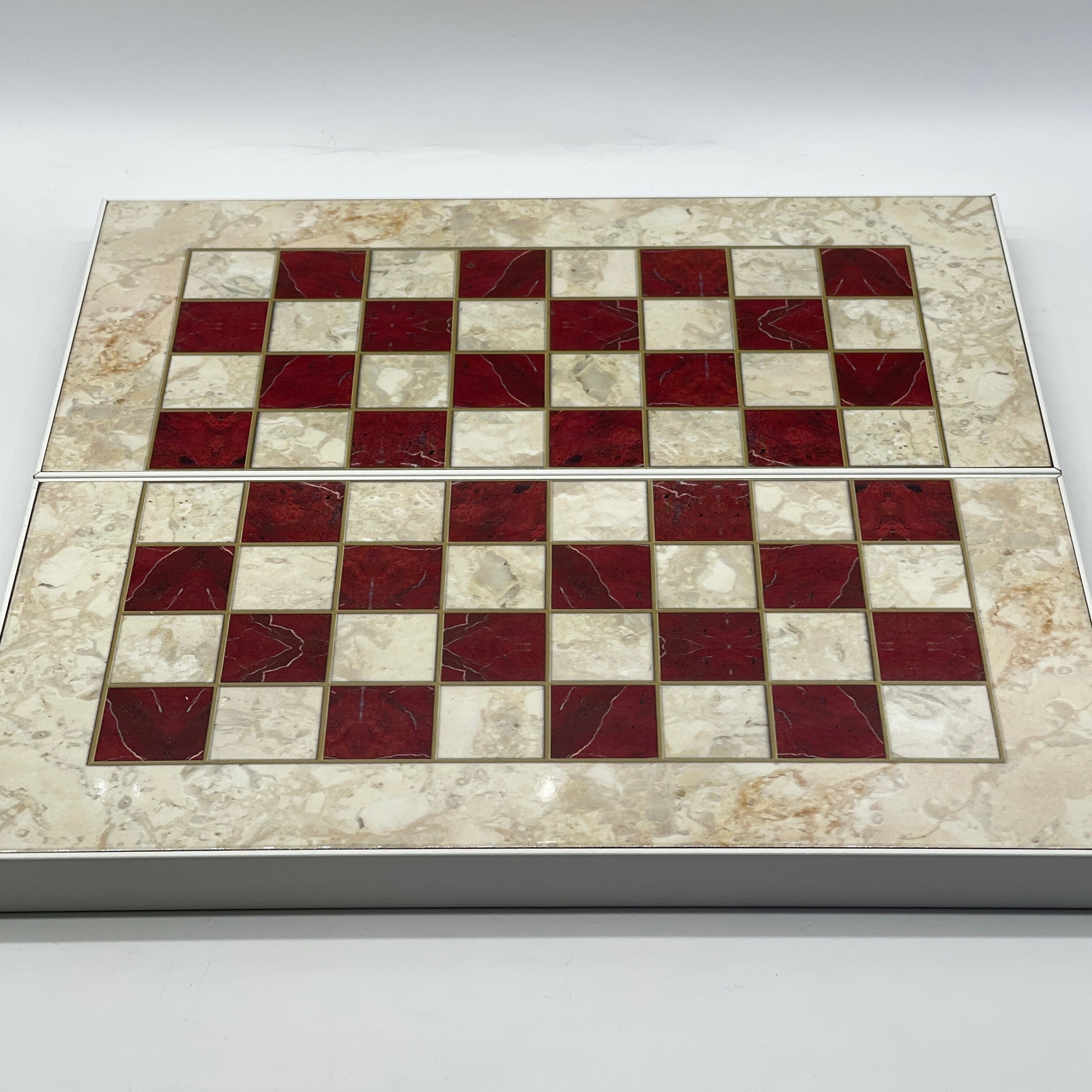 Handmade Red Pattern Backgammon Set With Zombies Chess Pieces