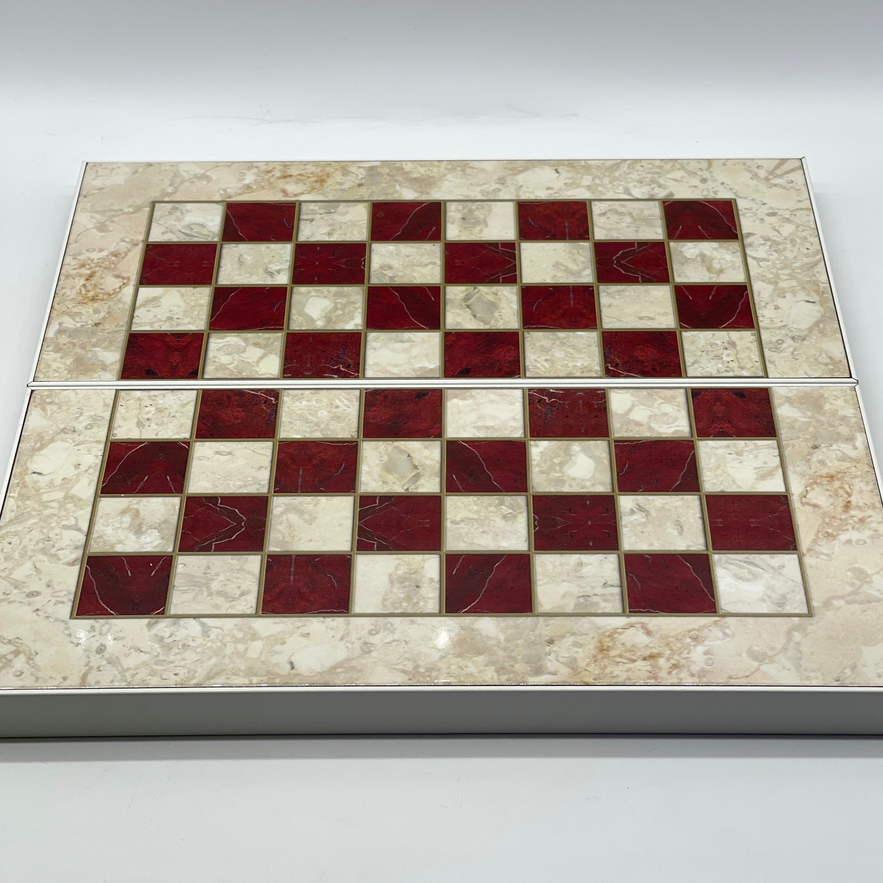 Handmade Red Pattern Backgammon Set With Zombies Chess Pieces