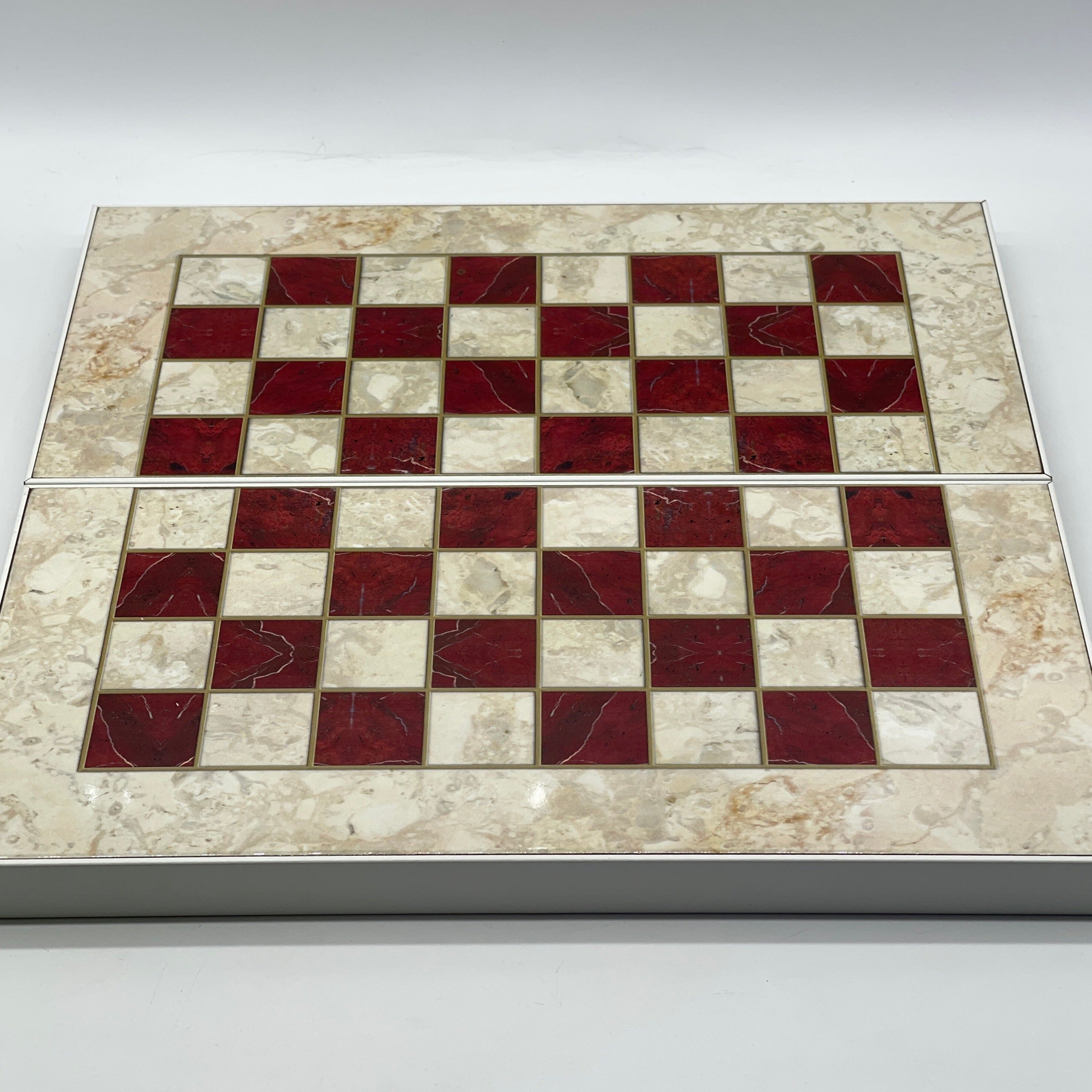 Handmade Red Pattern Backgammon Set With Crusaders Chess Pieces