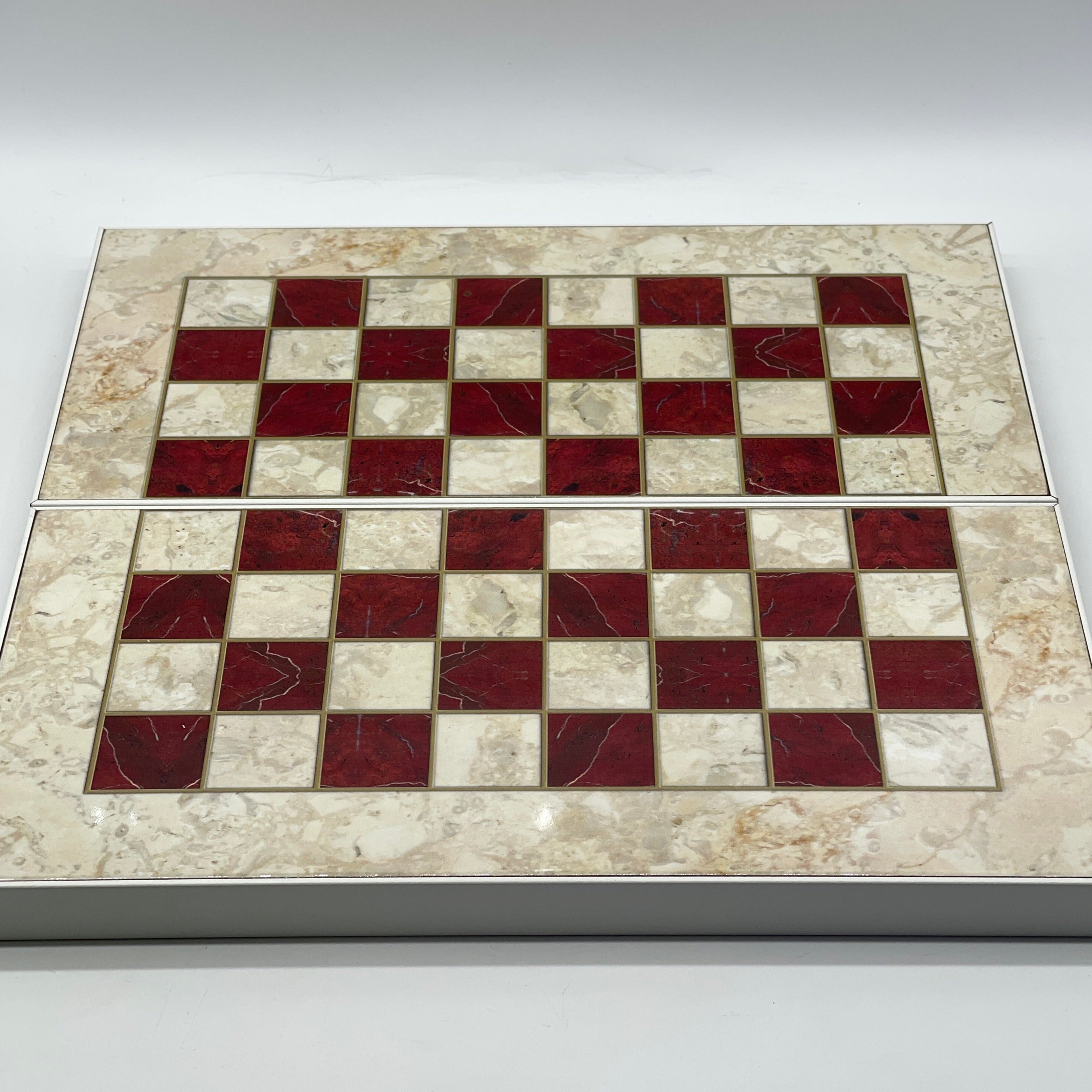 Handmade Red Pattern Backgammon Set With Egyptian Chess Pieces