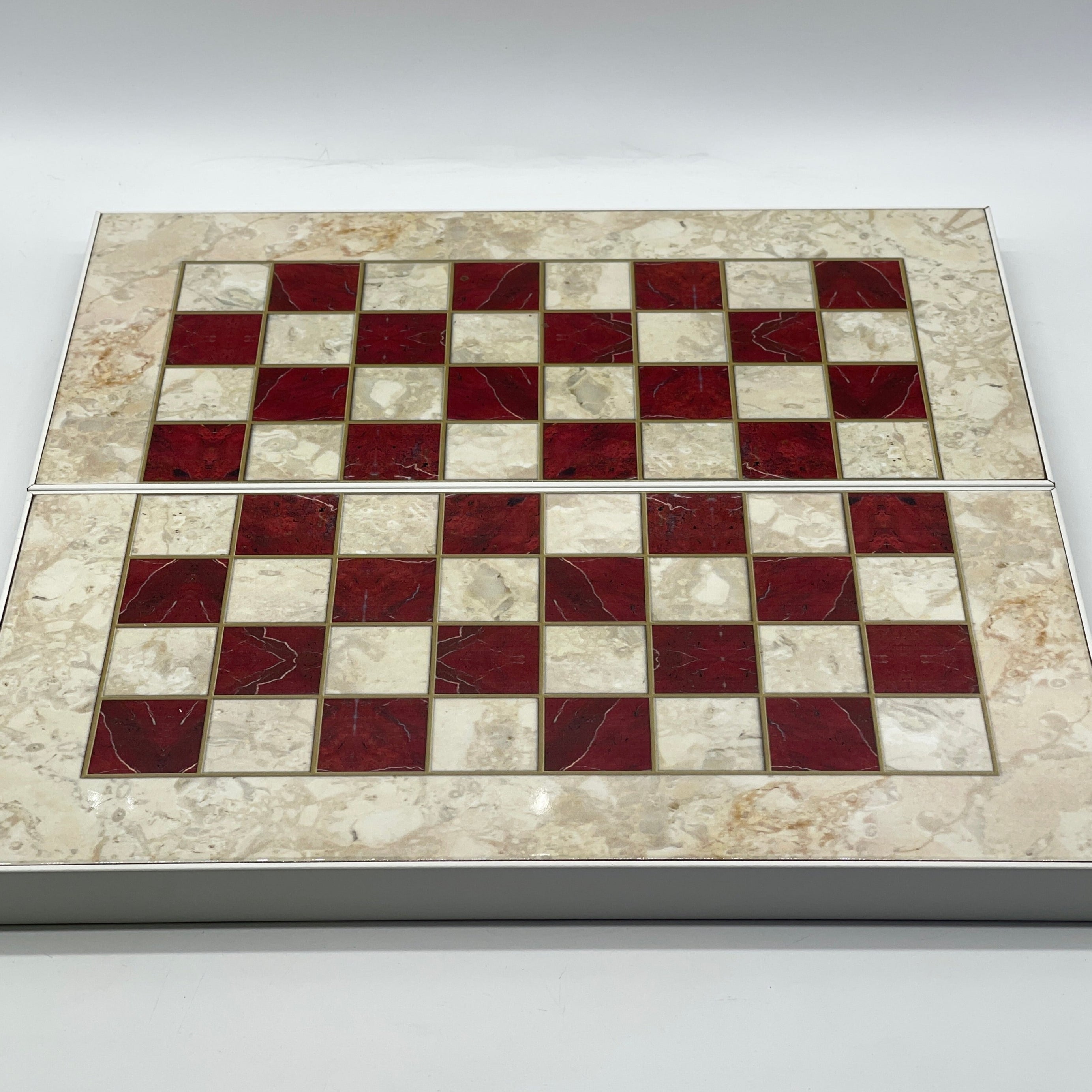 Handmade Red Pattern Backgammon Set With Wooden Chess Pieces