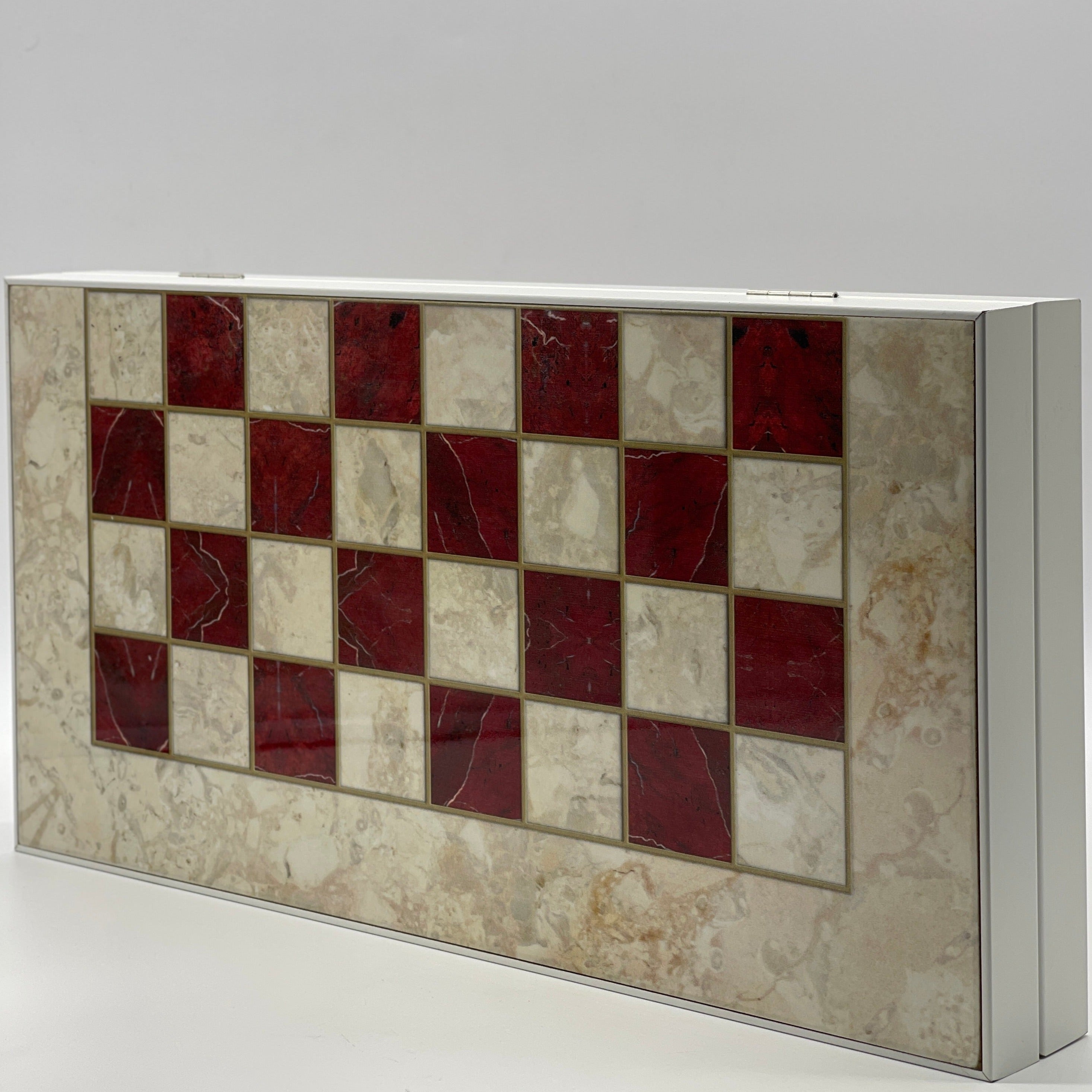 Handmade Red Pattern Backgammon Set With Egyptian Chess Pieces