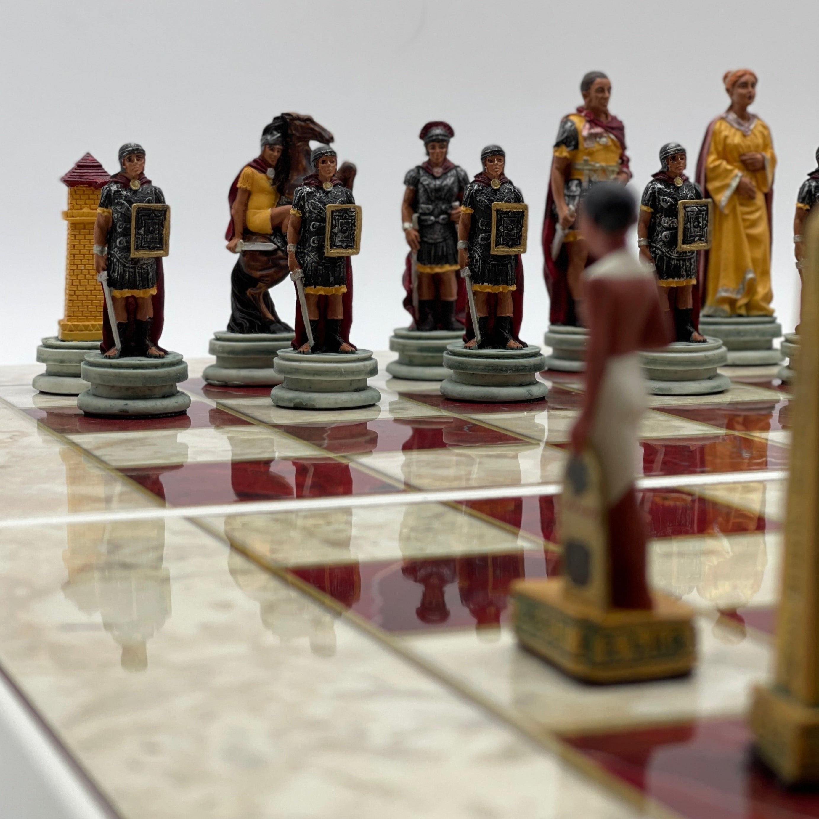 Handmade Red Pattern Backgammon Set With Egyptian Chess Pieces