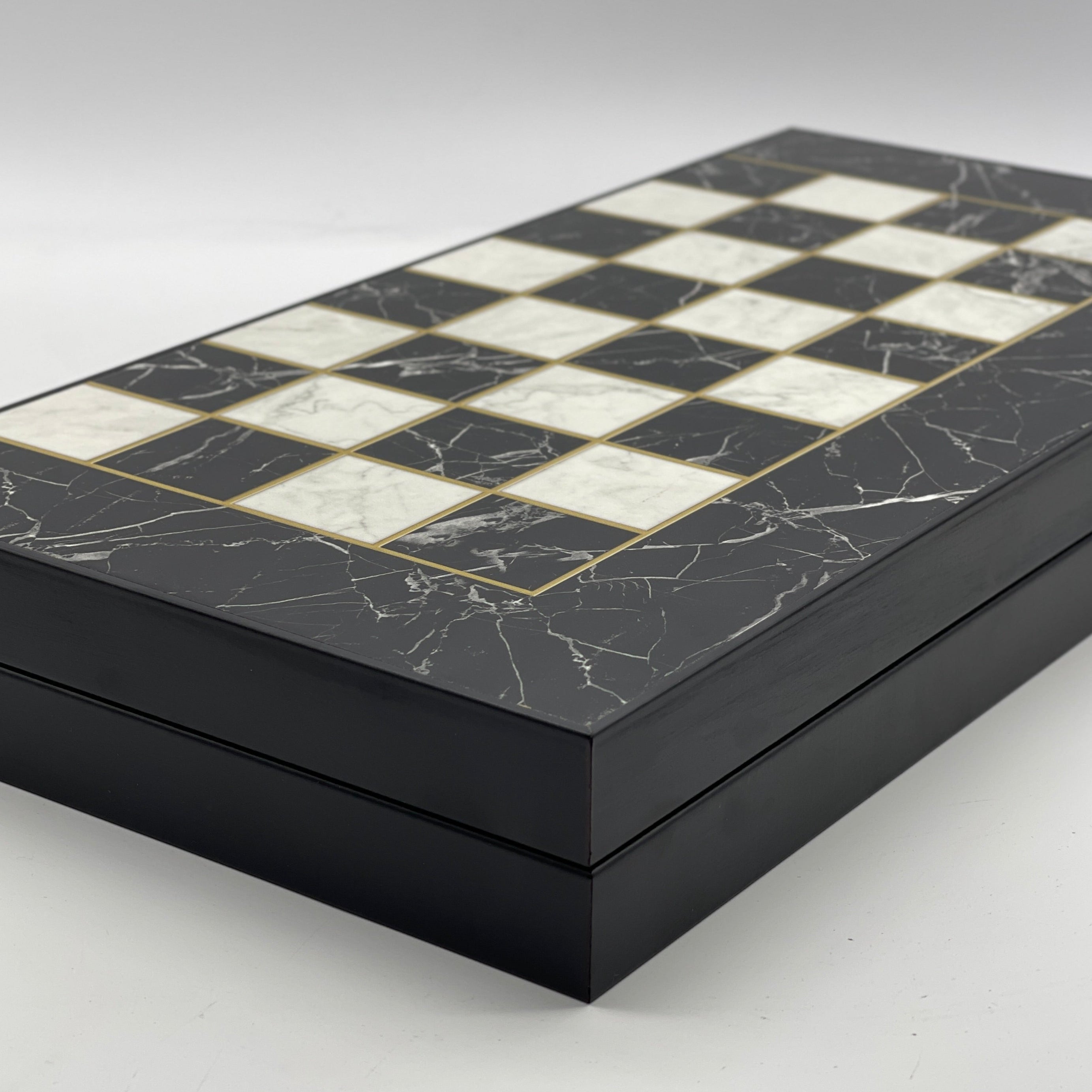 Handmade Black Marble Pattern Backgammon Set With Crusaders Chess Pieces
