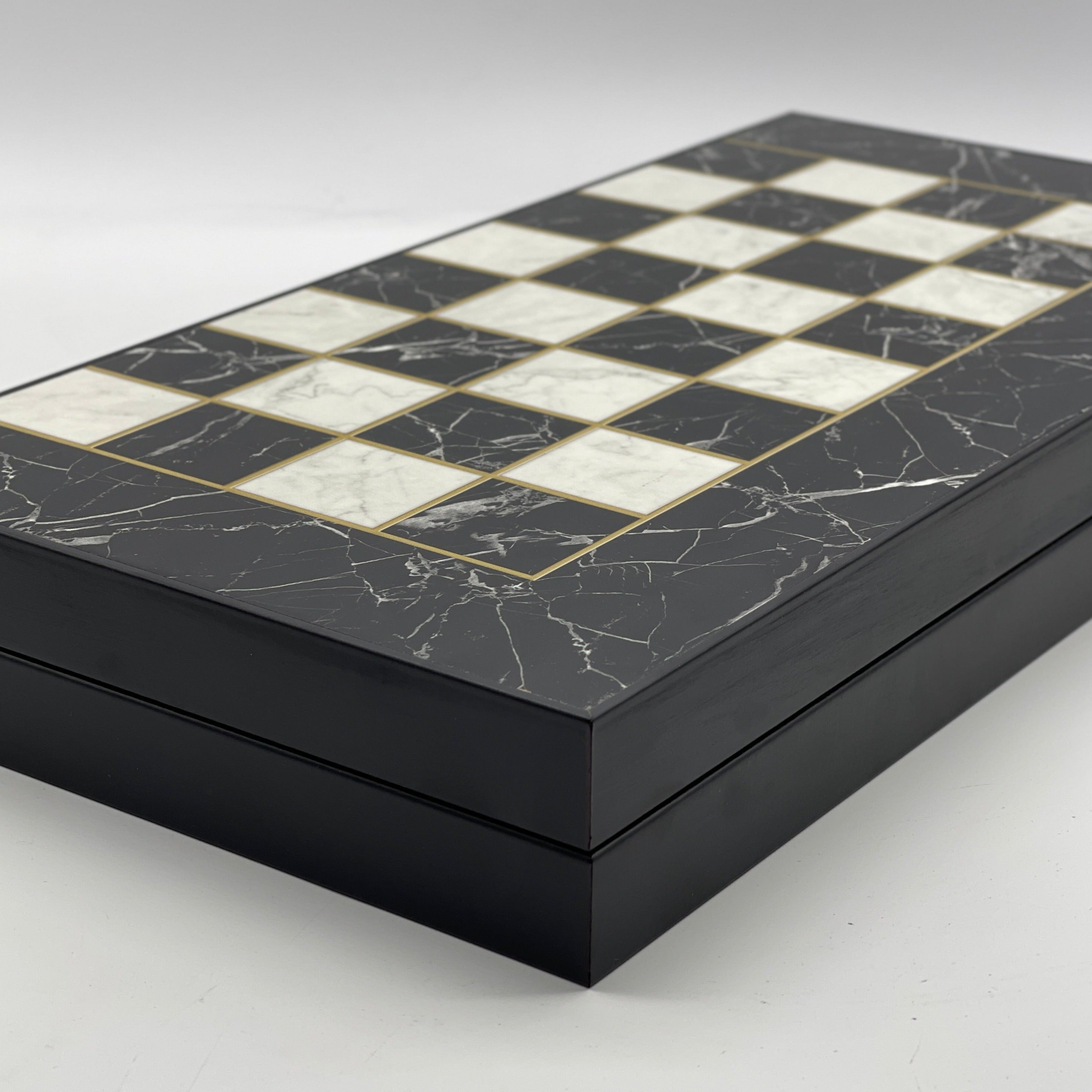 Handmade Black Marble Pattern Backgammon Set With Zombies Chess Pieces