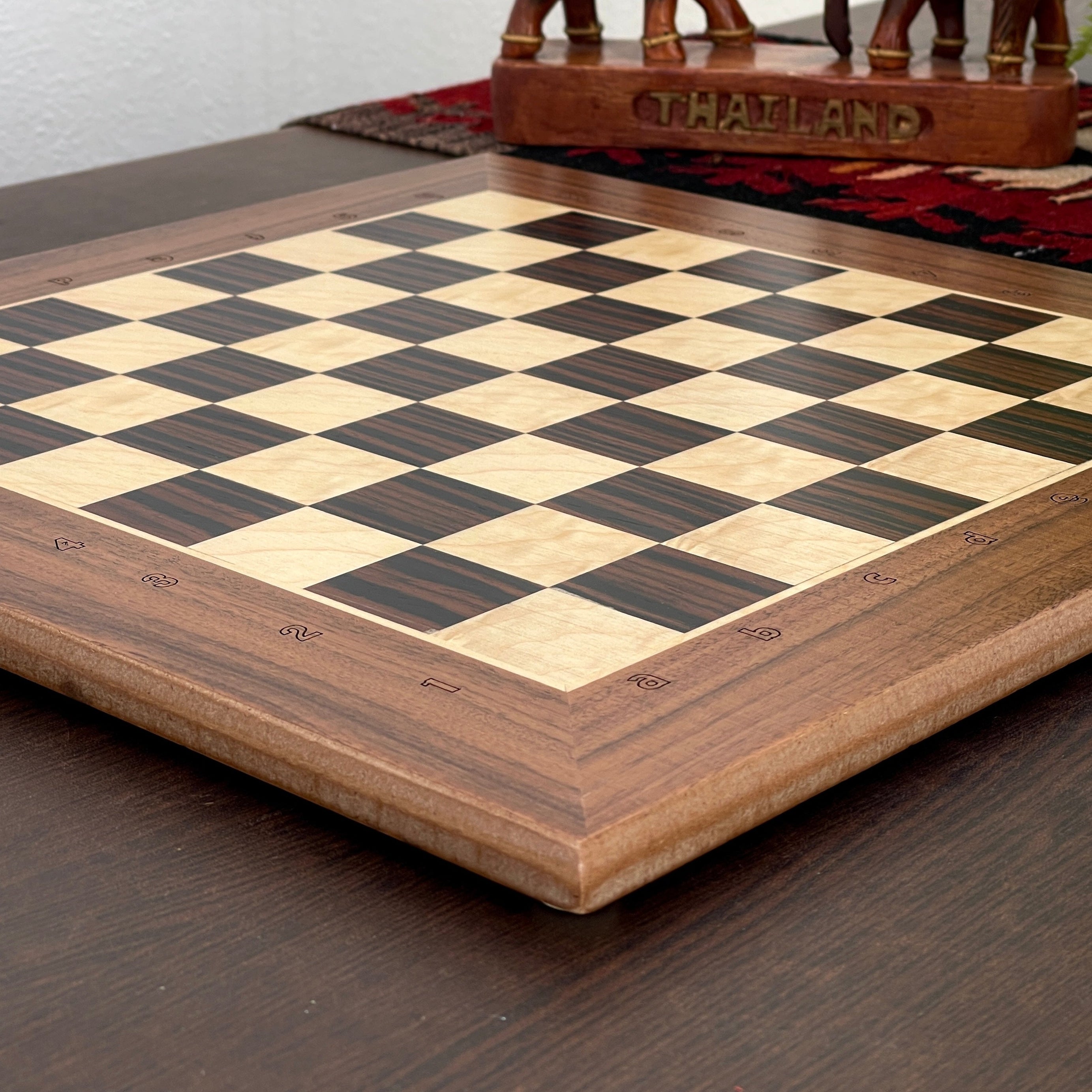 15.3" Massive Solid Wooden Chess Board with Classic Metal Chess Pieces