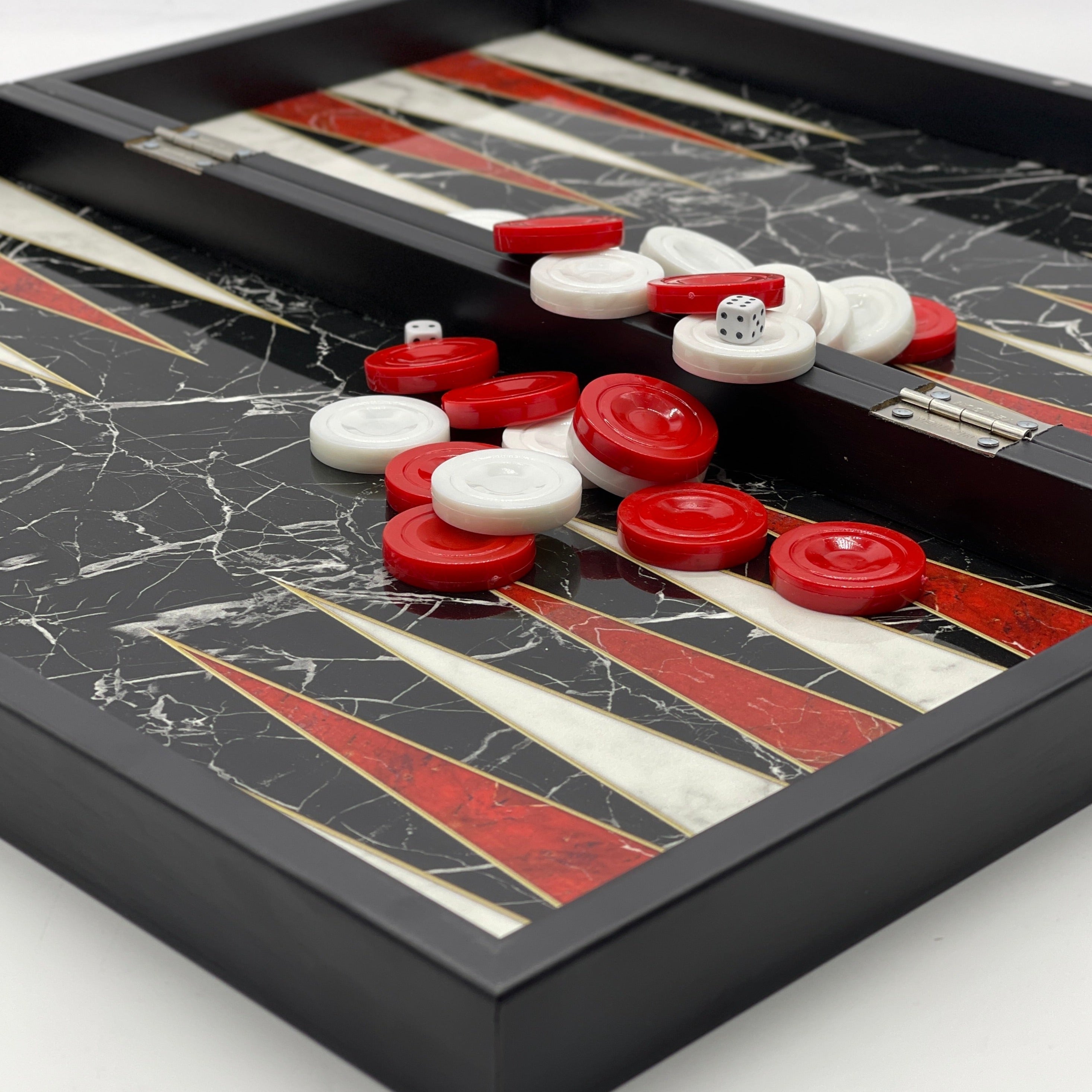 Handmade Black Marble Pattern Backgammon Set With Egyptian Chess Pieces