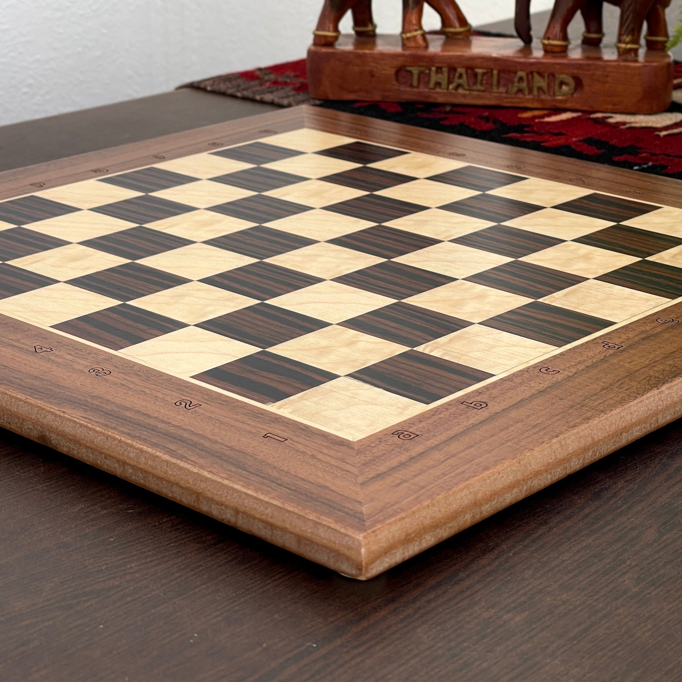 15.3" Massive Solid Wooden Chess Board With Egyptian Metal Chess Pieces