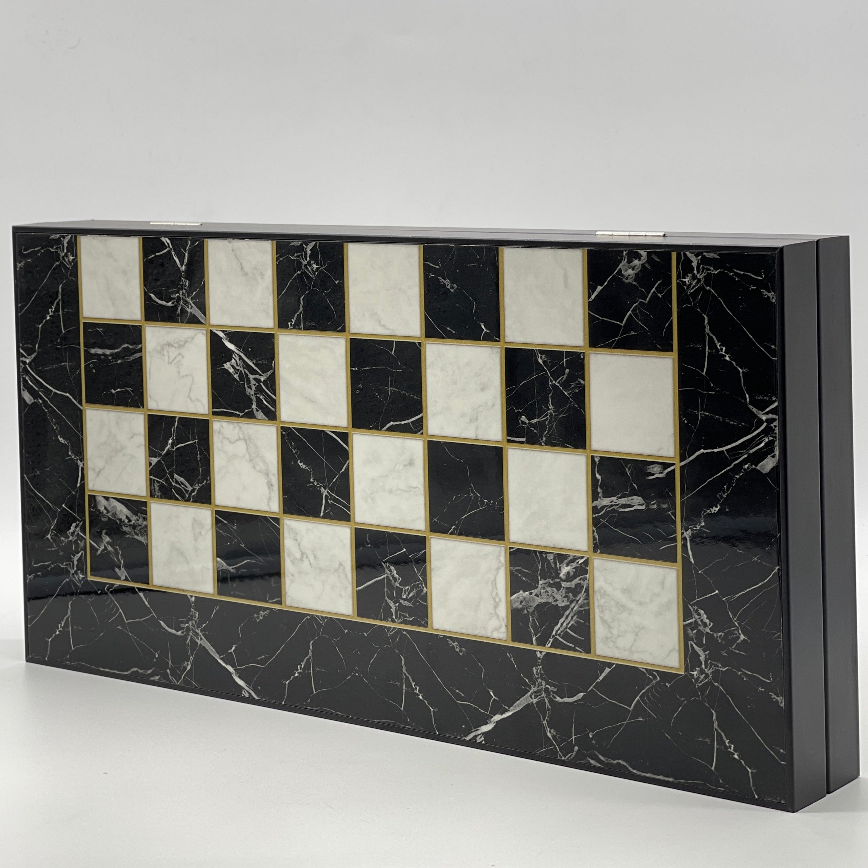 Handmade Black Marble Pattern Backgammon Set With Egyptian Chess Pieces