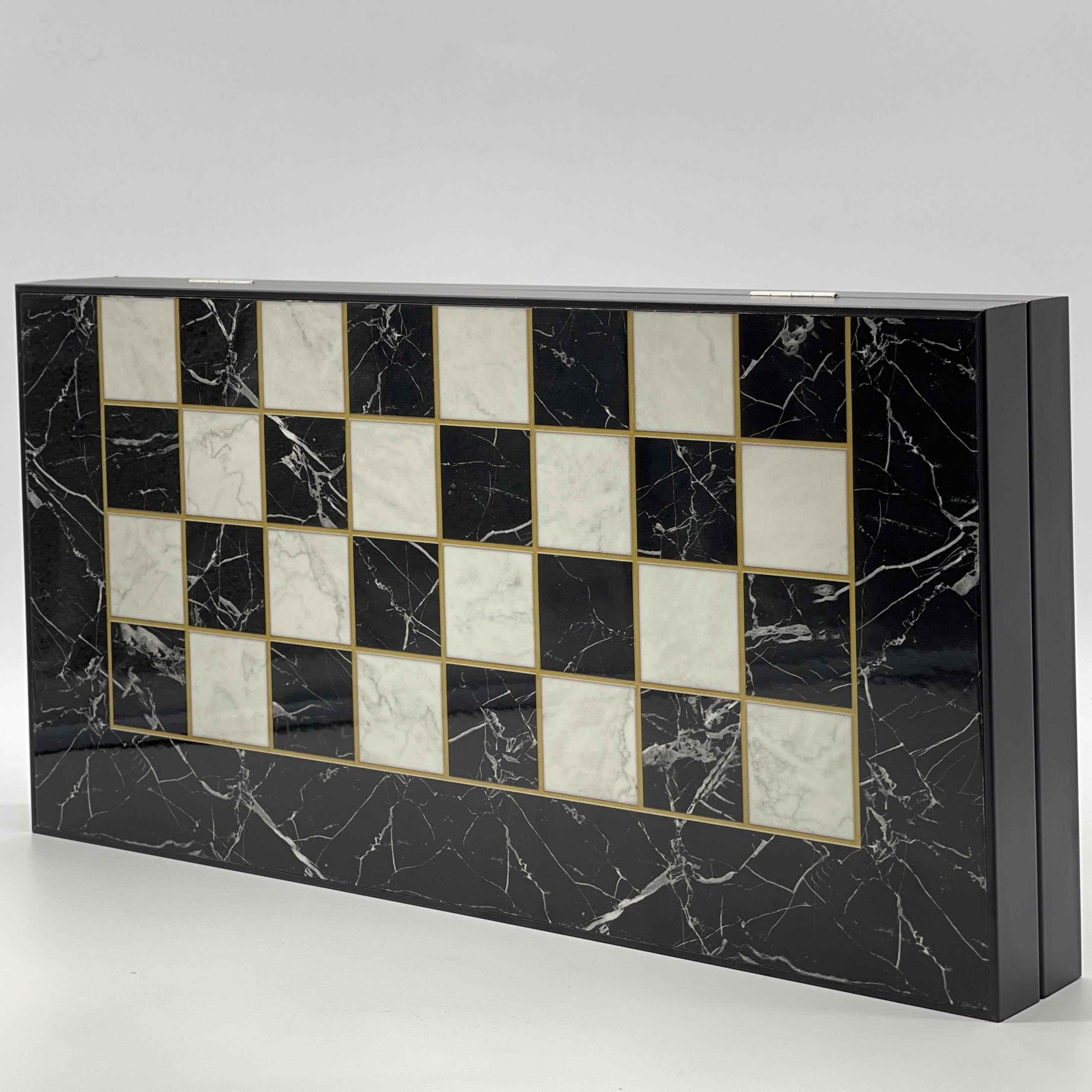 Handmade Black Marble Pattern Backgammon Set With Egyptian Chess Pieces